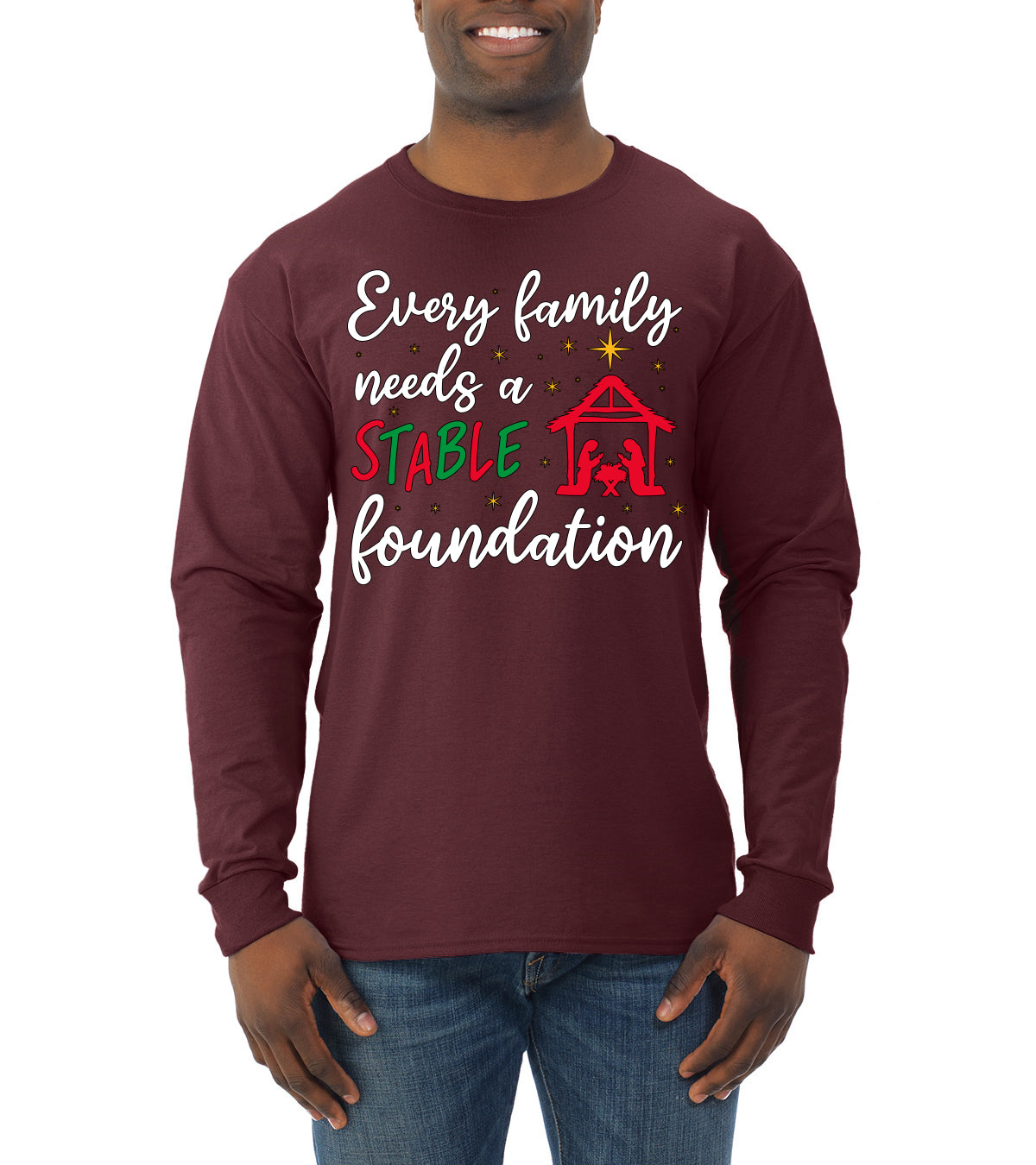 Every Family Needs a Stable Foundation Christmas Mens Long Sleeve Shirt