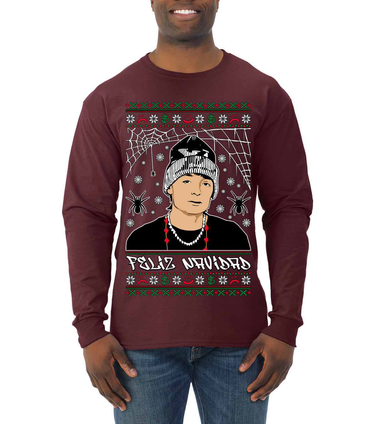 Peso Feliz Navidad Pluma Ugly Christmas Sweater Mens Long Sleeve Shirt