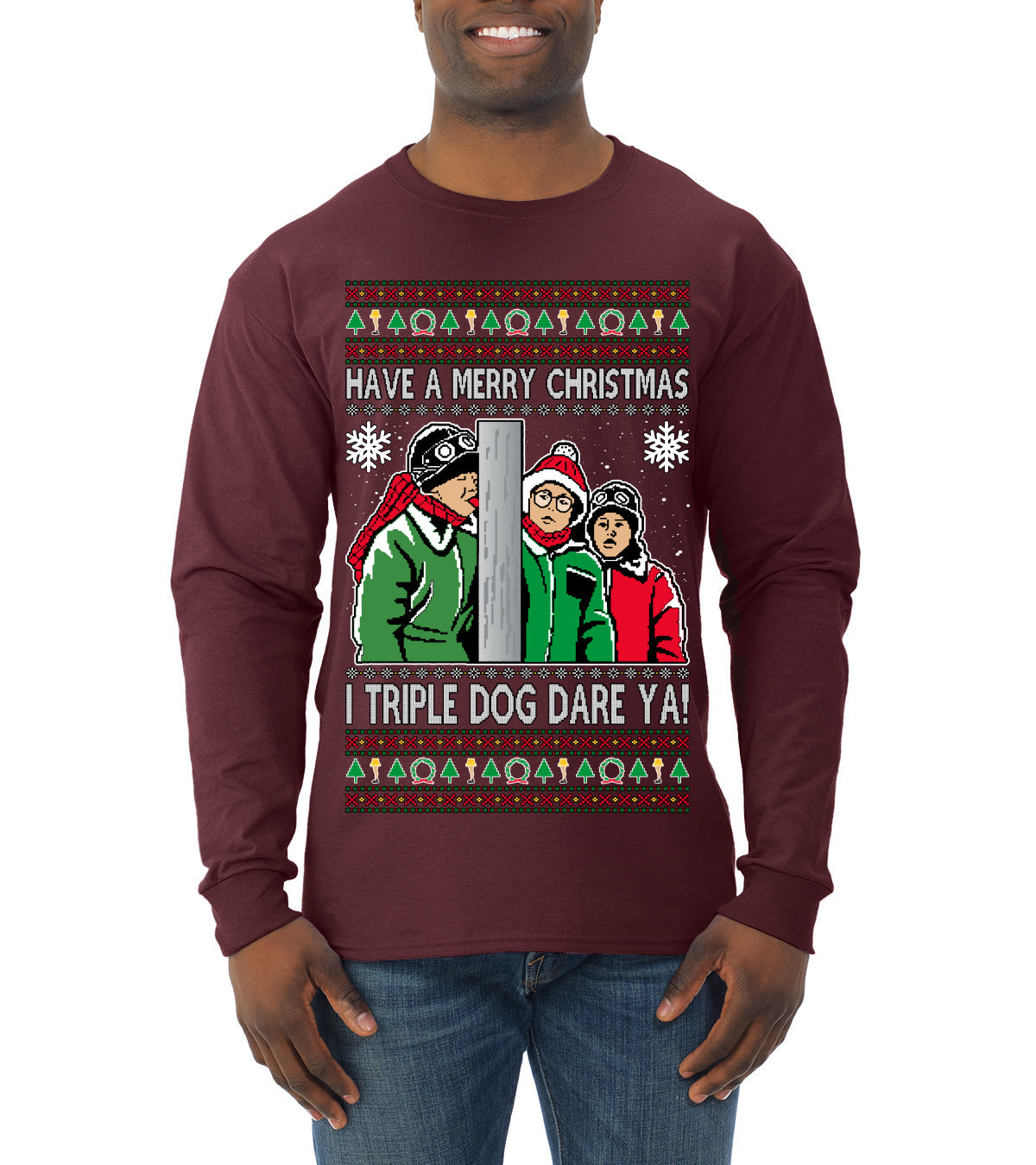 I Triple Dog Dare Ya Merry Story Ugly Christmas Sweater Mens Long Sleeve Shirt