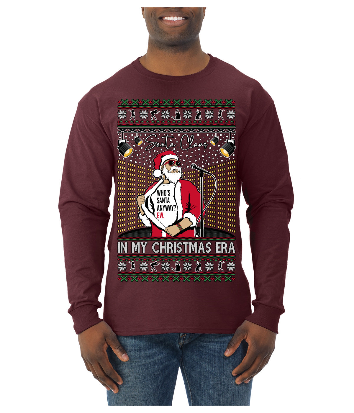 Santa Claus In My Christmas Era Xmas Ugly Christmas Sweater Mens Long Sleeve Shirt