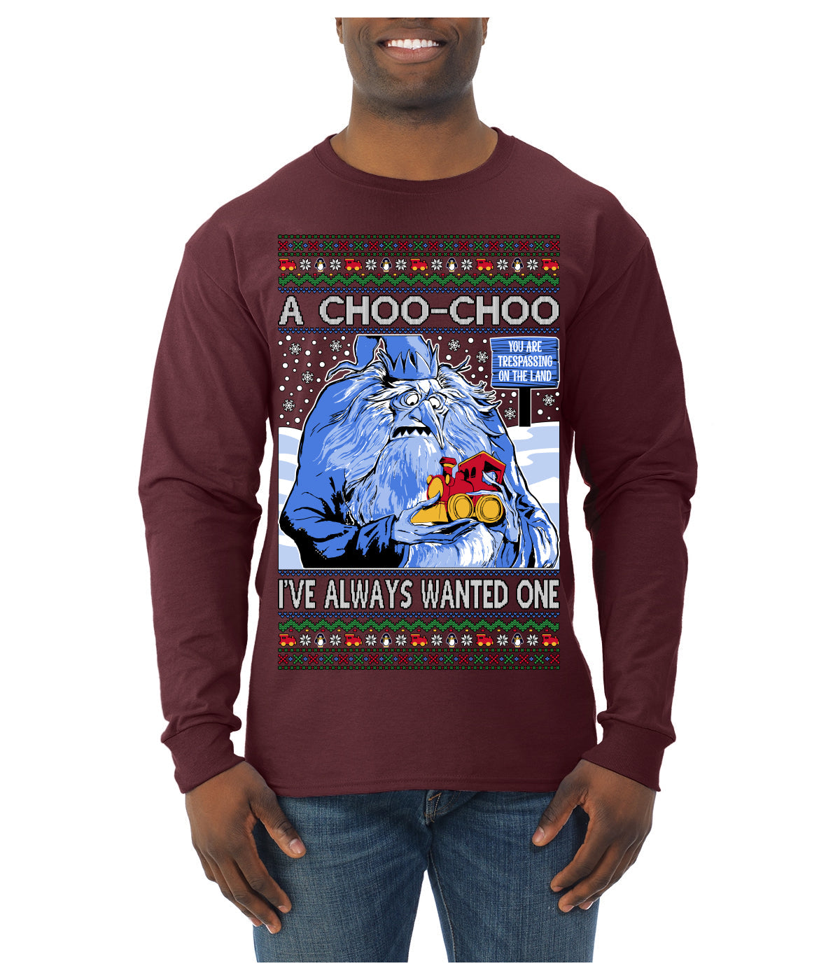 A Choo Choo I've Always Wanted One Winter Warlock Movie Ugly Christmas Sweater Mens Long Sleeve Shirt