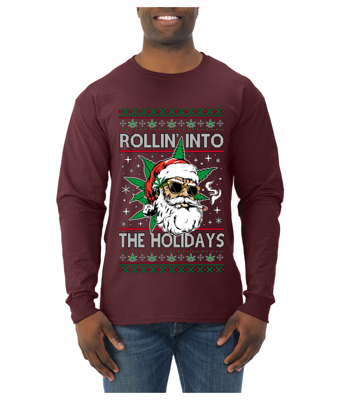 Rollin' Into The Holidays Christmas Sweater, Ugly Christmas Sweater Mens Long Sleeve Shirt