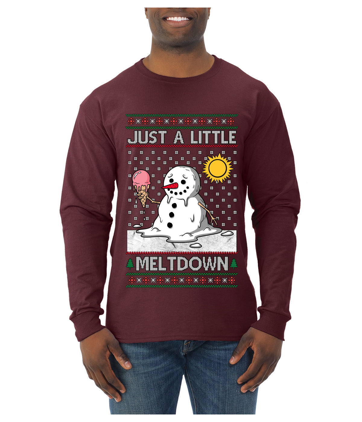 Just A Little Meltdown, Ugly Christmas Sweater Mens Long Sleeve Shirt