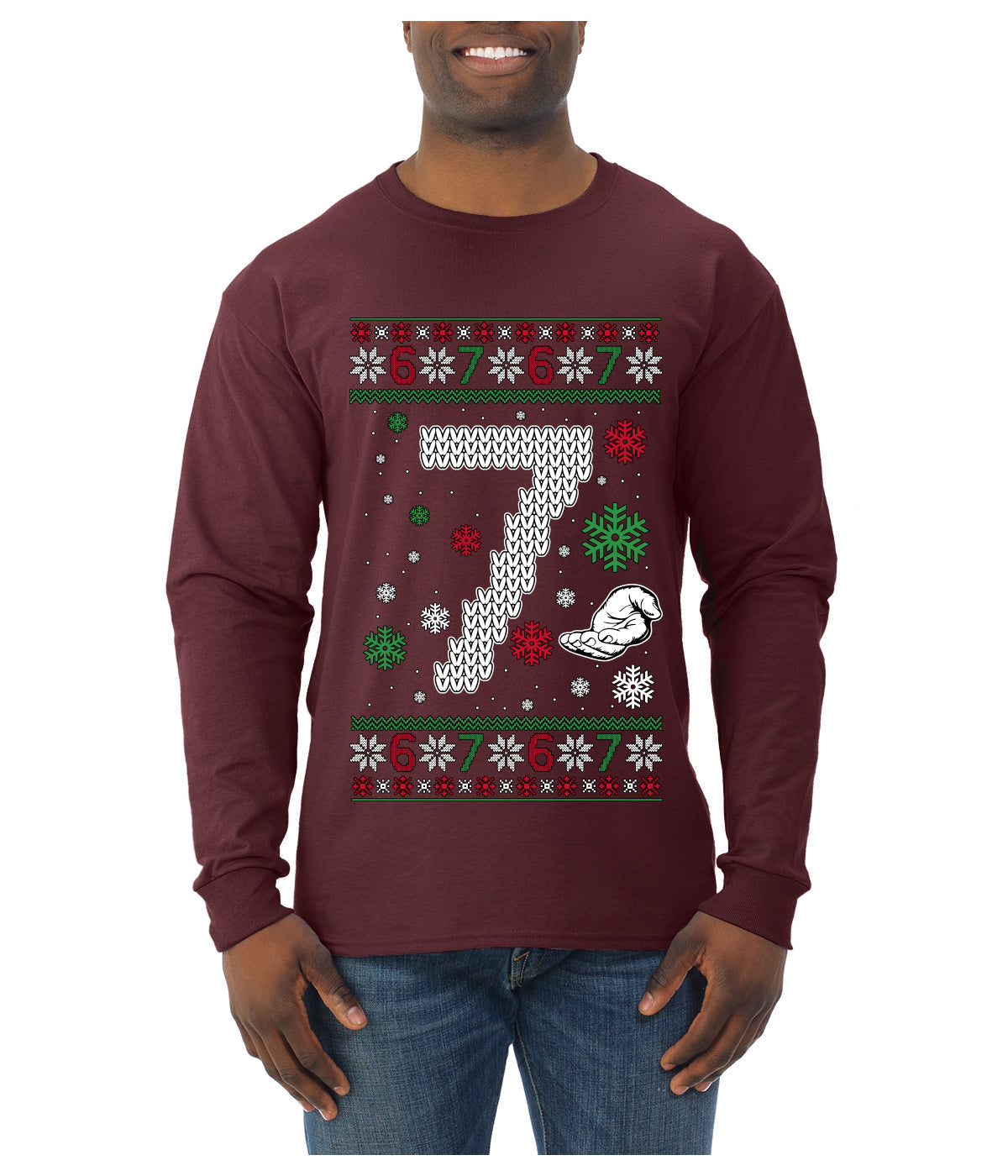 Christmas 7 Meme, Ugly Christmas Sweater Unisex Mens Long Sleeve Shirt