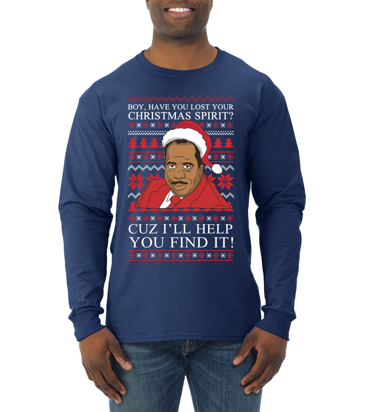 Christmas Spirit I'll Help You Find It Stanley Hudson Ugly Christmas Sweater Mens Long Sleeve Shirt
