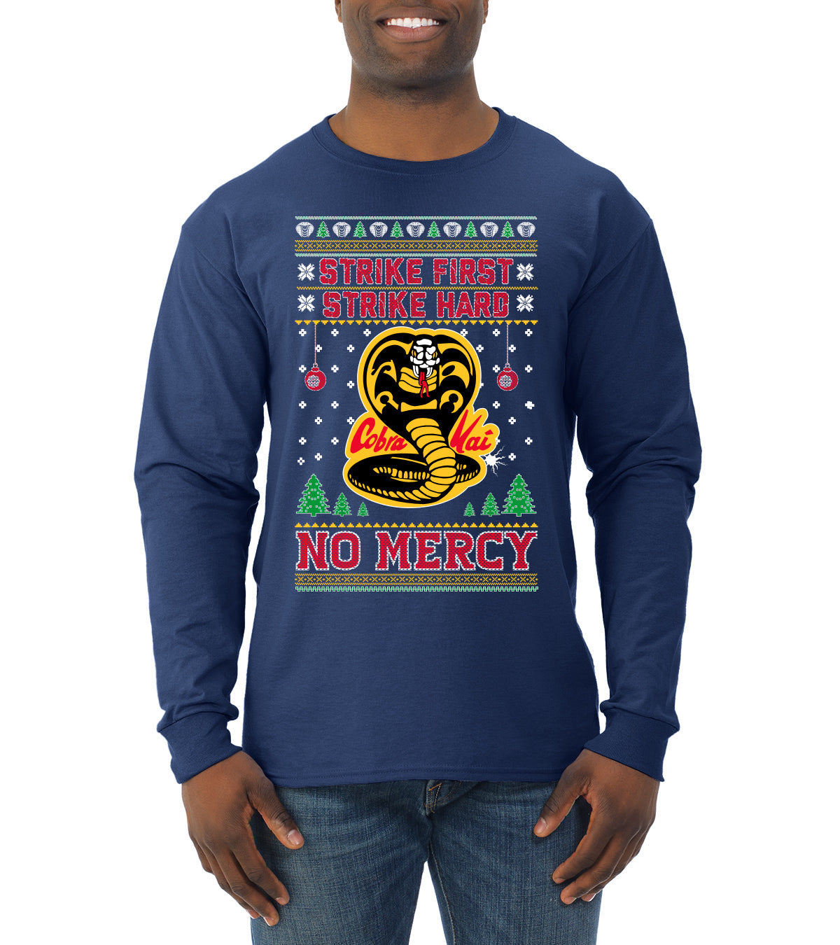 Strike First Strike Hard No Mercy Xmas Ugly Christmas Sweater Mens Long Sleeve Shirt
