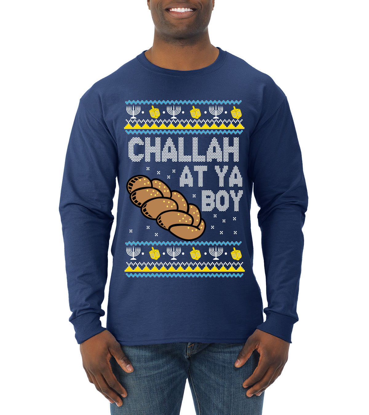 Challah At Ya Boy Ugly Christmas Sweater Mens Long Sleeve Shirt