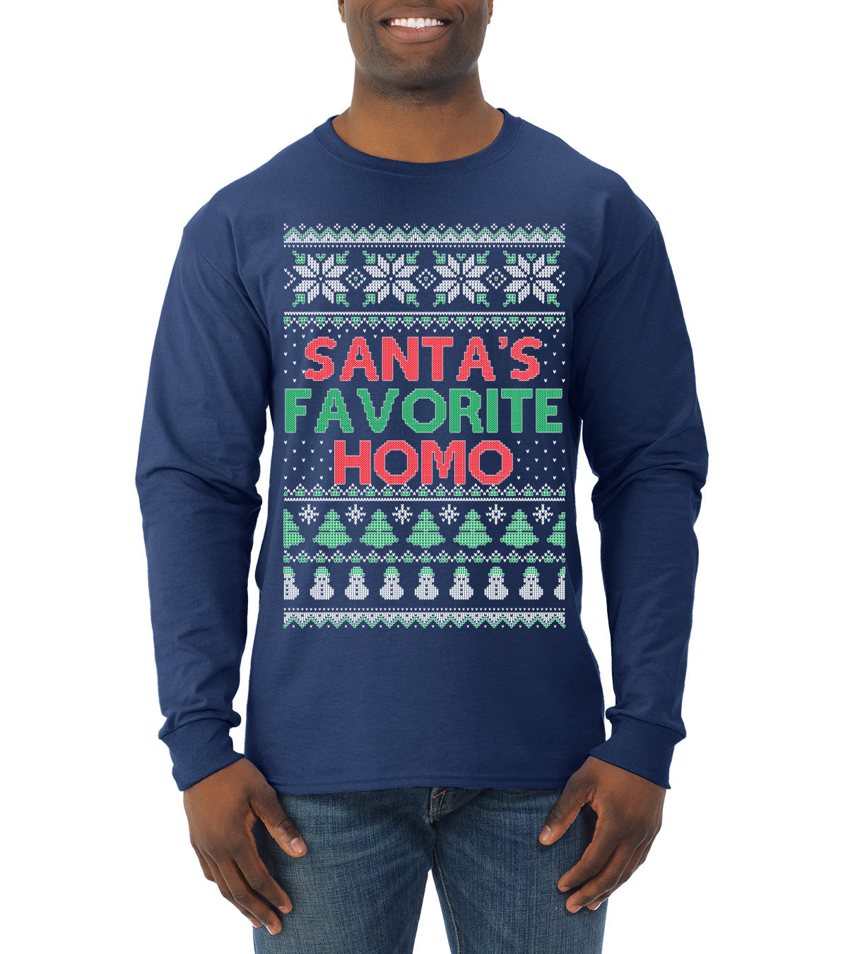 Santa's Favorite Homo Ugly Christmas Sweater Mens Long Sleeve Shirt