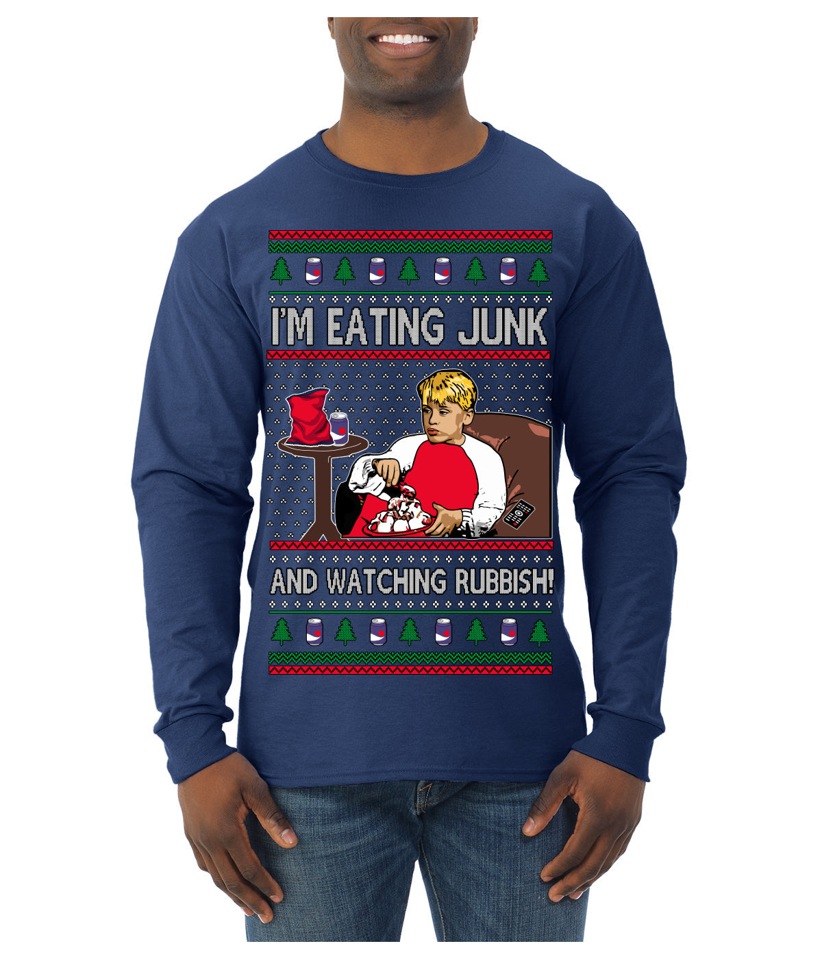 I'm Eating Junk and Watching Rubbish 90s Movie Ice Cream Ugly Christmas Sweater Mens Long Sleeve Shirt