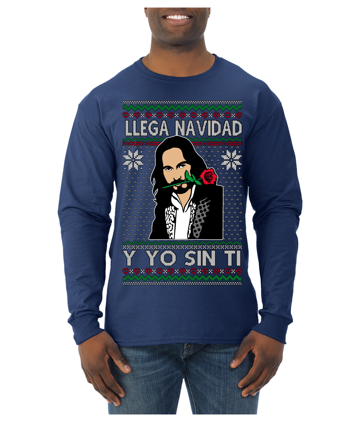 Llega Navidad Y Yo Sin Ti Christmas Is Coming Marco Ugly Christmas Sweater Mens Long Sleeve Shirt
