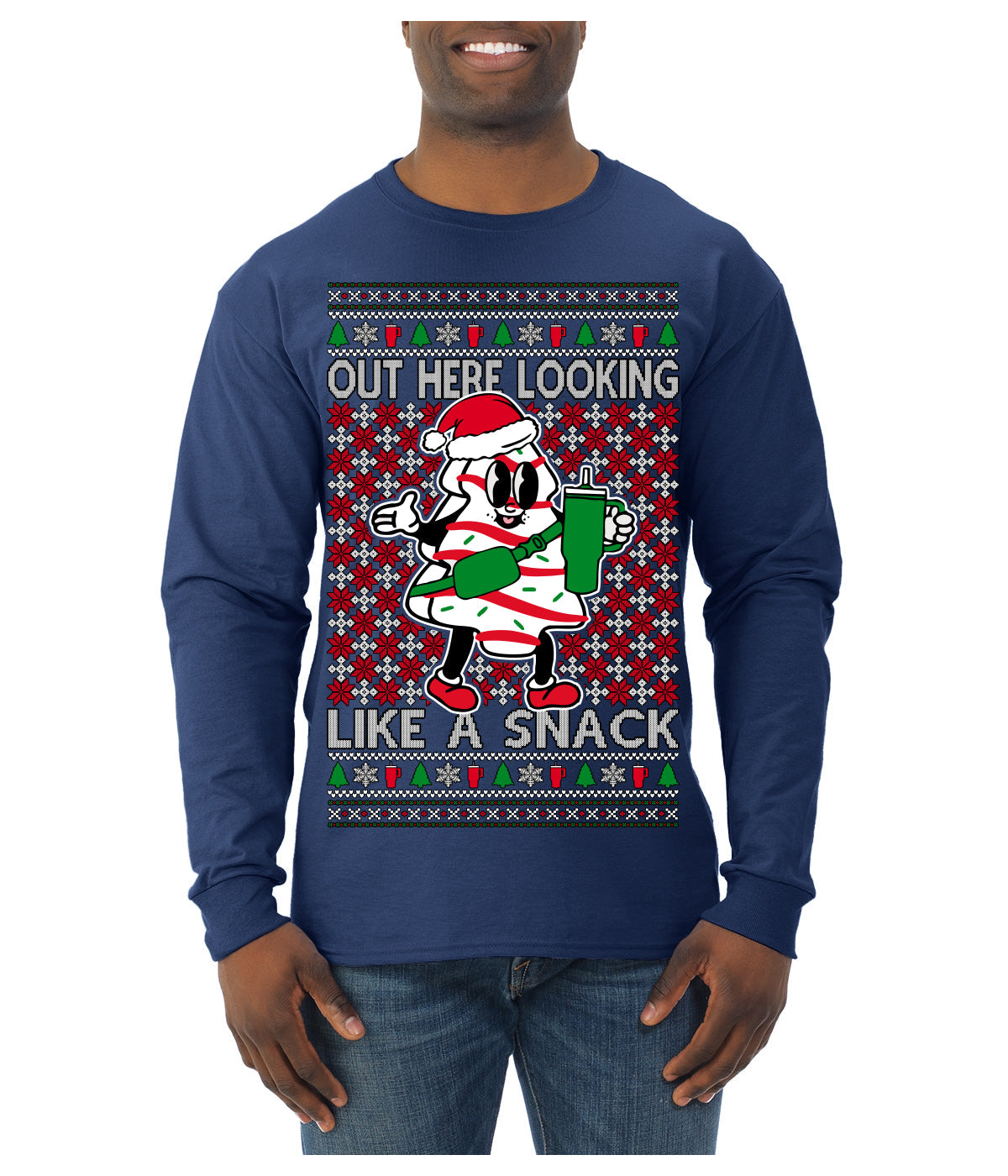 Out Here Looking Like a Snack Funny Cute Christmas Cookie Ugly Christmas Sweater Mens Long Sleeve Shirt