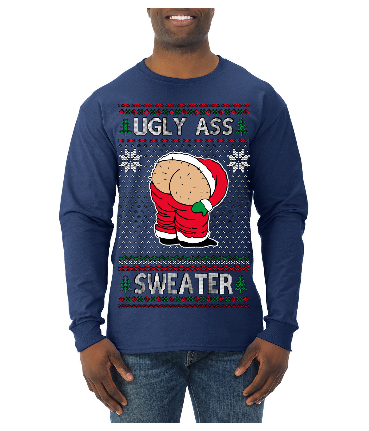 Ugly Ass Sweater Funny Santa Claus Butt Xmas Ugly Christmas Sweater Mens Long Sleeve Shirt