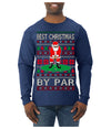 Best Christmas By Par Funny Santa Golfing Pun Sports Golf Ugly Christmas Sweater Mens Long Sleeve Shirt