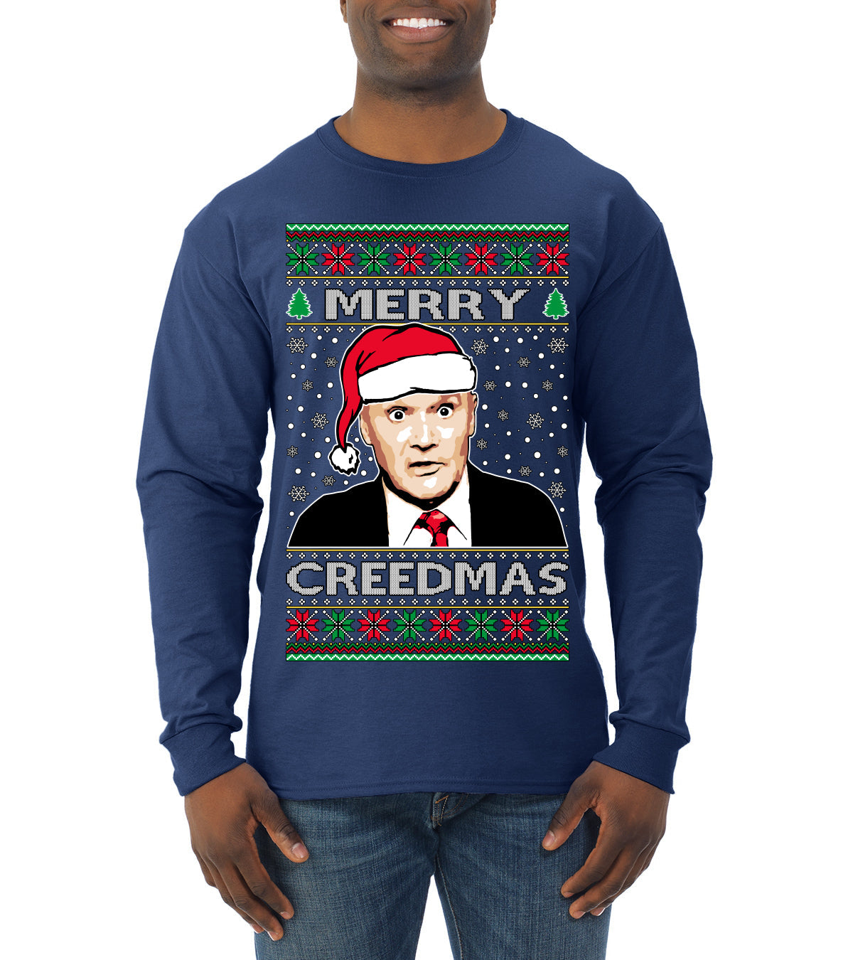 Merry Creedmas Office Humor TV  Ugly Christmas Sweater Mens Long Sleeve Shirt