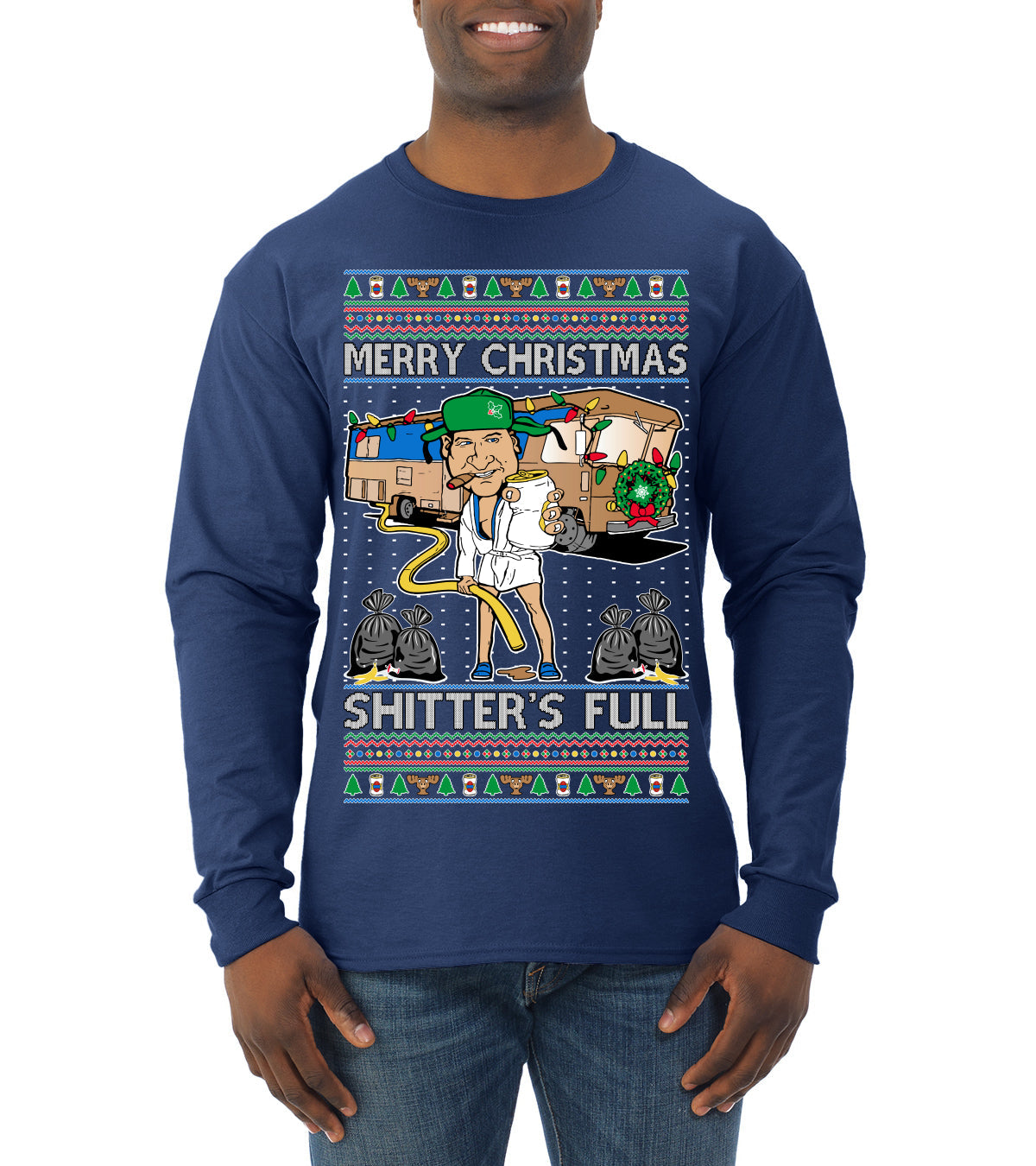 Merry Christmas Shitter's Full Ugly Christmas Sweater Mens Long Sleeve Shirt
