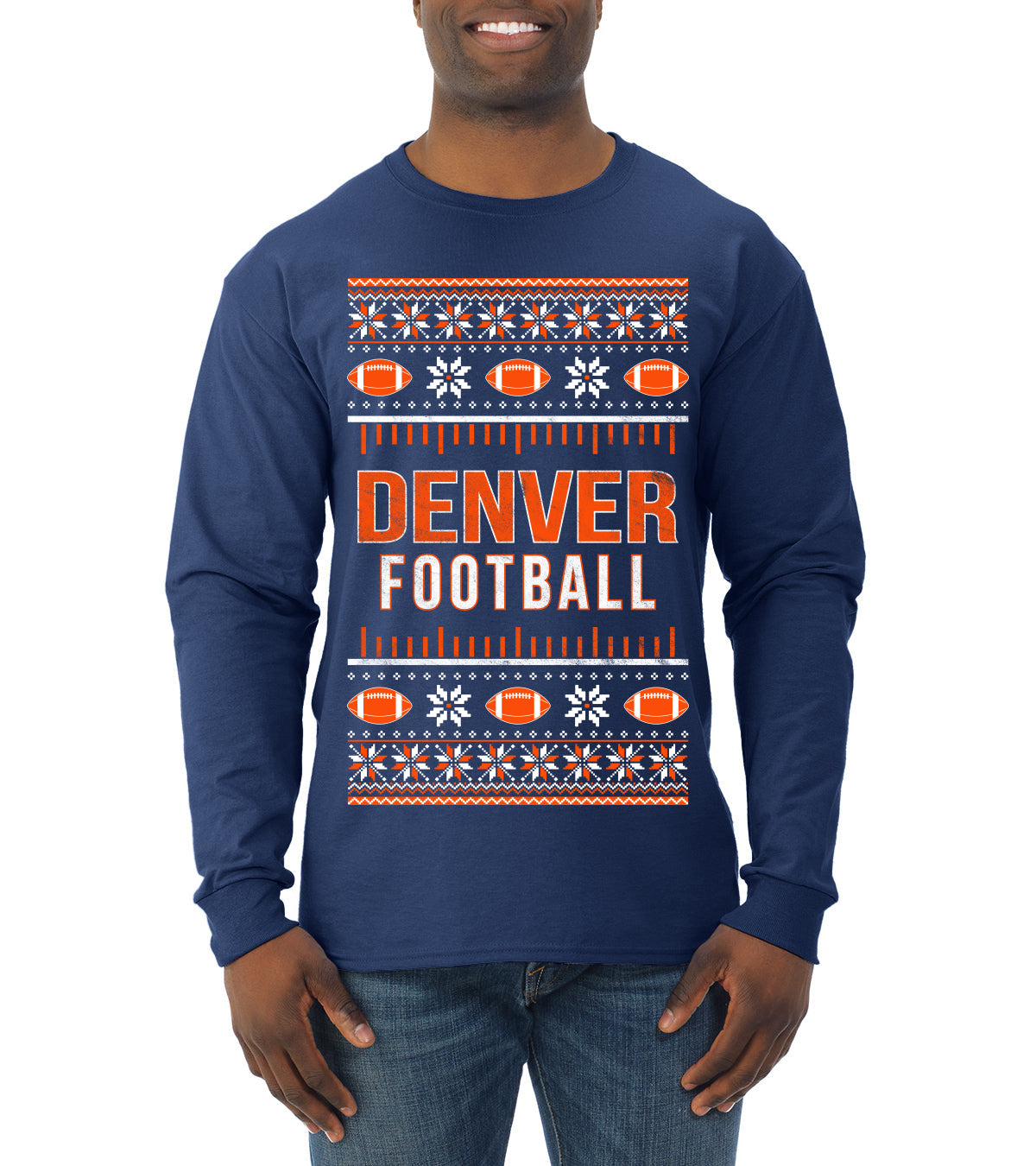 City of Denver DEN American Football Fantasy Fan Ugly Christmas Sweater Unisex Crewneck Sweatshirt
