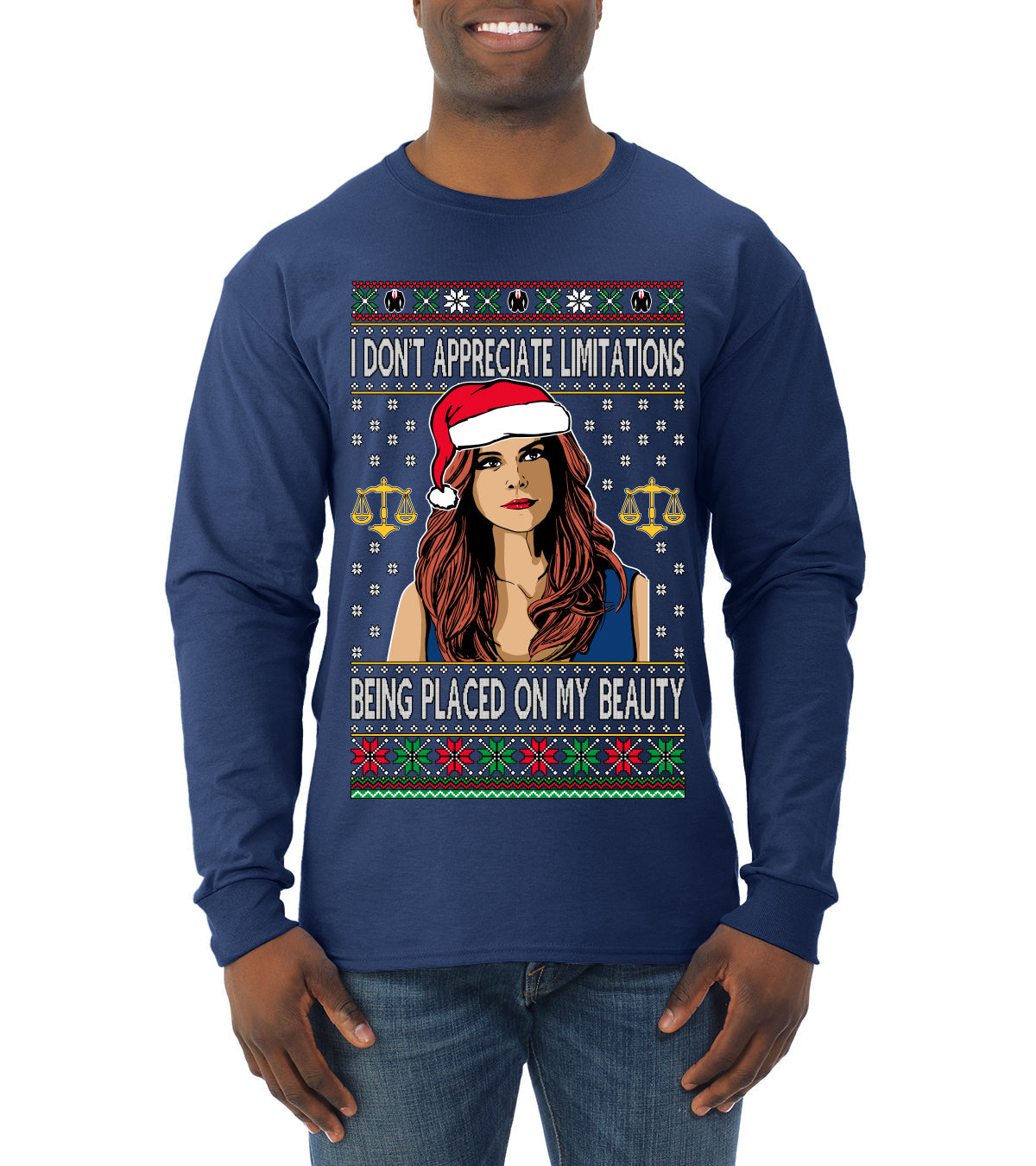 Don't Appreciate Limitations Being Placed Donna TV Show Parody Ugly Christmas Sweater Mens Long Sleeve Shirt