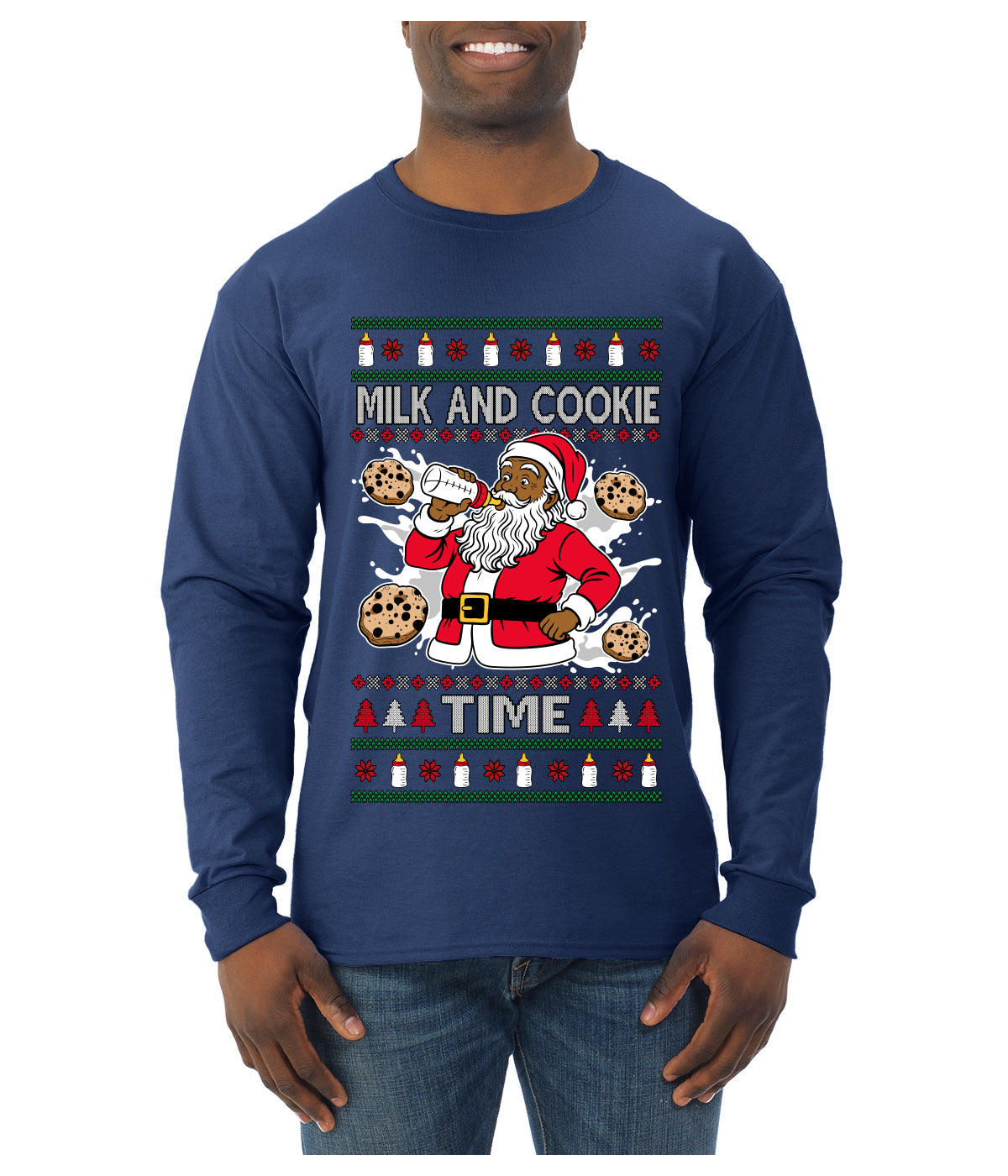 Milk And Cookie Time Christmas Sweater, Ugly Christmas Sweater Mens Long Sleeve Shirt