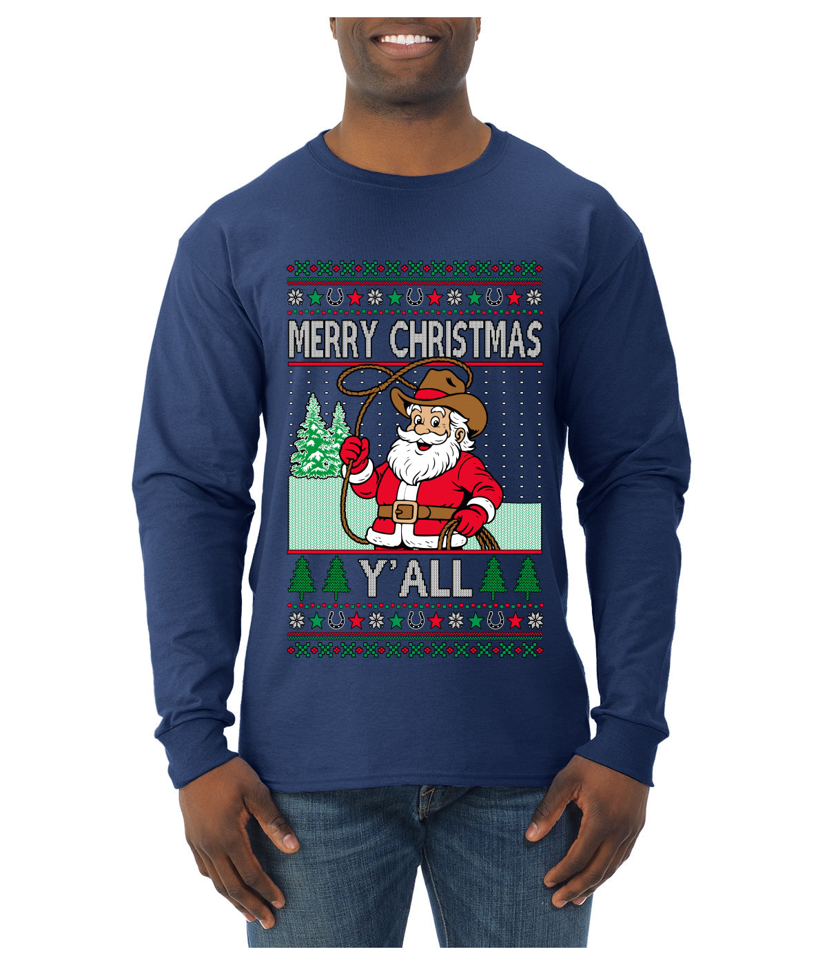 Merry Christmas Y'all Christmas Sweater, Ugly Christmas Sweater Mens Long Sleeve Shirt