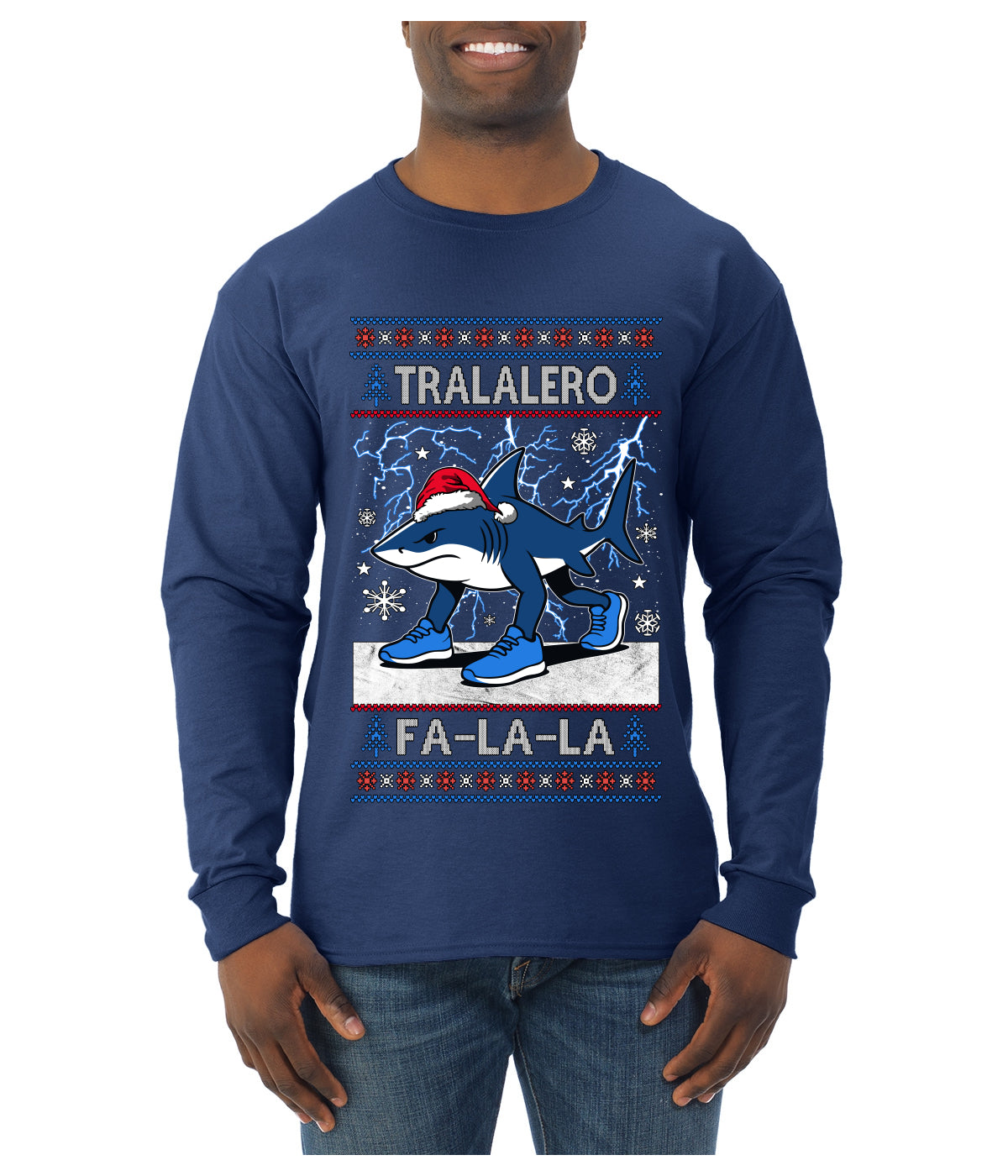 Tralalero Fa La La Brainrot, Ugly Christmas Sweater Mens Long Sleeve Shirt