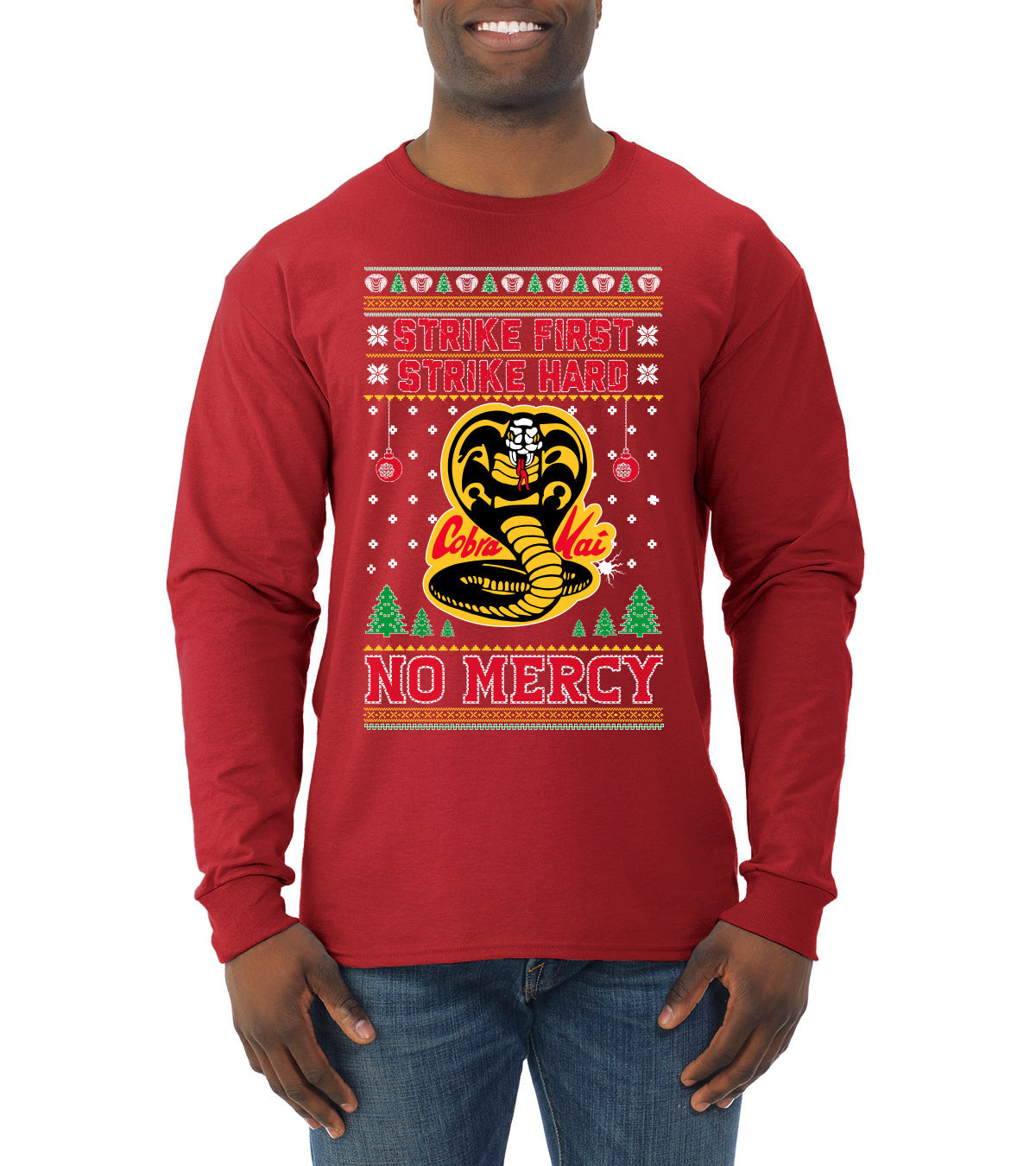 Strike First Strike Hard No Mercy Xmas Ugly Christmas Sweater Mens Long Sleeve Shirt
