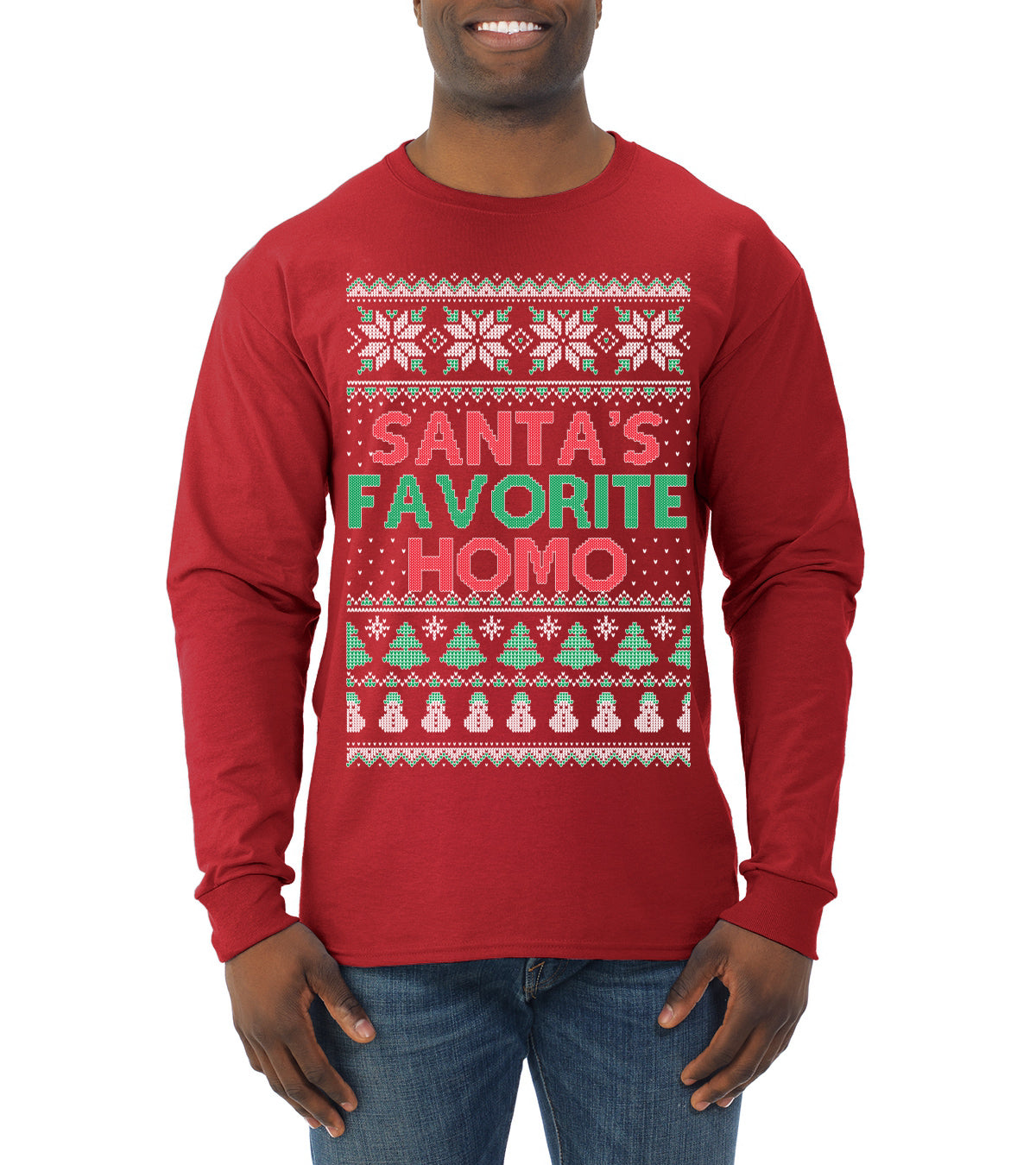 Santa's Favorite Homo Ugly Christmas Sweater Mens Long Sleeve Shirt