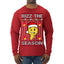 Rizz the Season Viral Internet Fire Emoji Face Meme Ugly Christmas Sweater Mens Long Sleeve Shirt