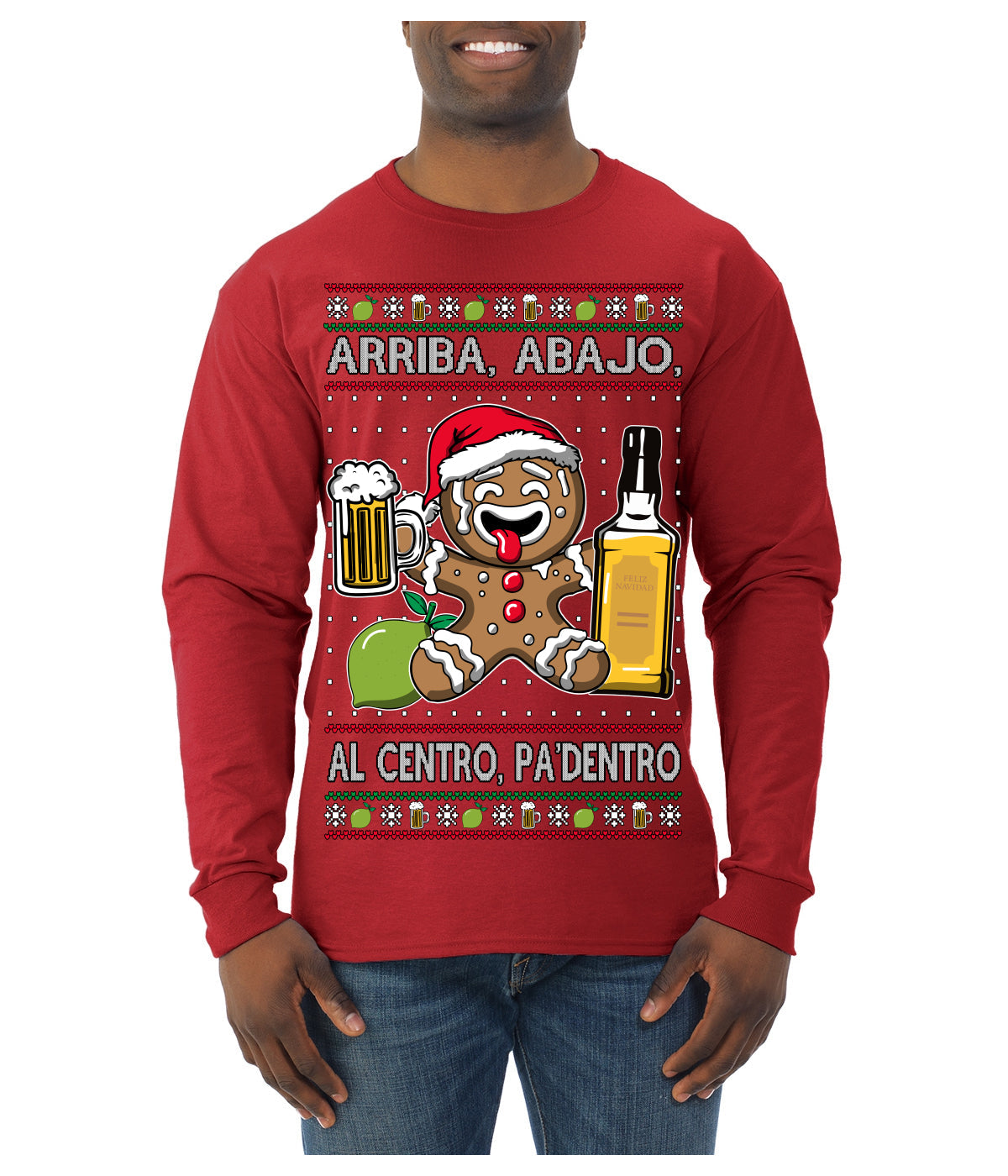 Arriba Abajo Al Centro Pa'Dentro Cheers to Health Salud Ugly Christmas Sweater Mens Long Sleeve Shirt