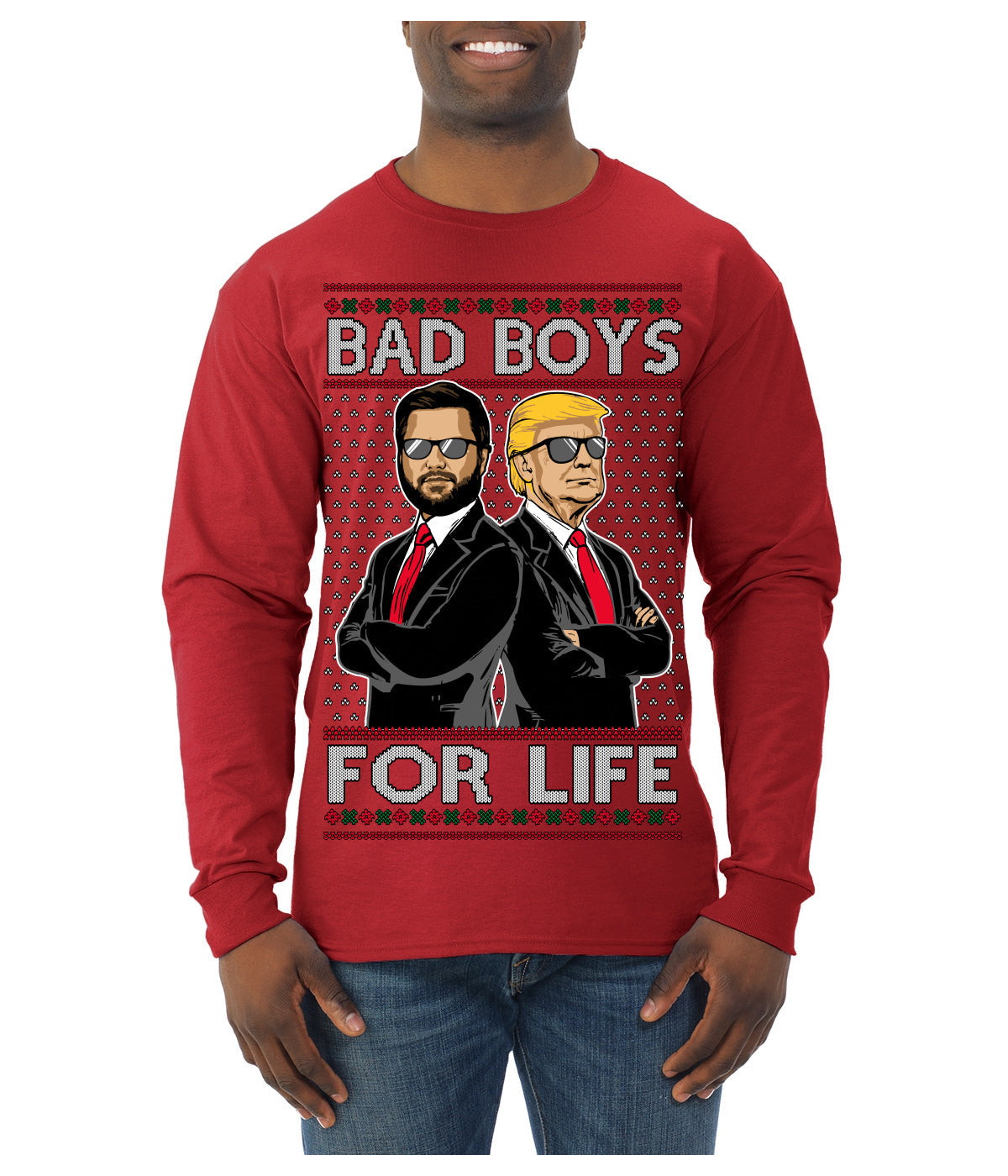 Bad Boys for Life Donald Trump JD Vance Funny 90s Movie Ugly Christmas Sweater Mens Long Sleeve Shirt