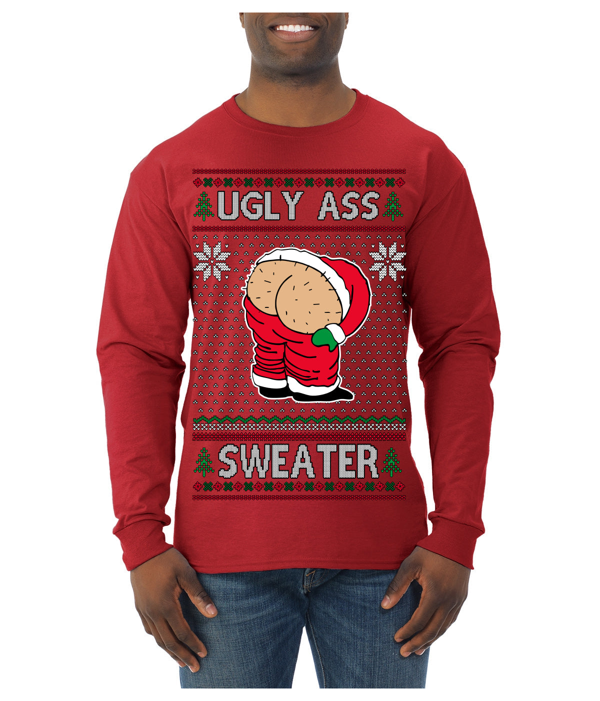 Ugly Ass Sweater Funny Santa Claus Butt Xmas Ugly Christmas Sweater Mens Long Sleeve Shirt