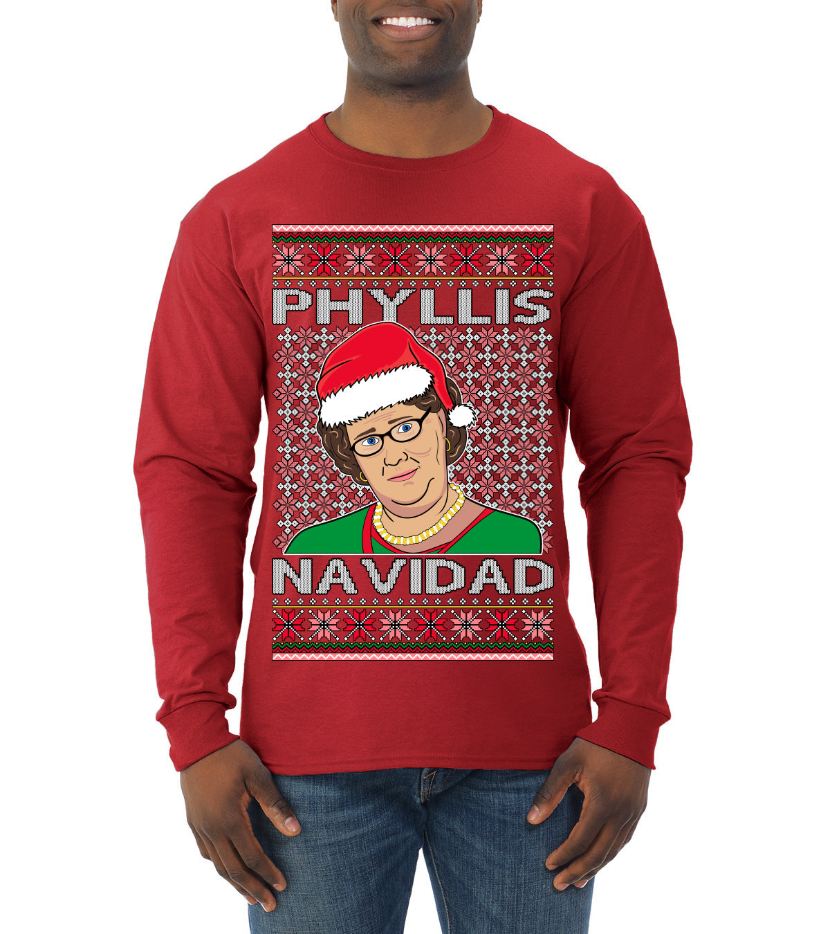 Office Phyllis Navidad Happy Holiday Ugly Christmas Sweater Mens Long Sleeve Shirt