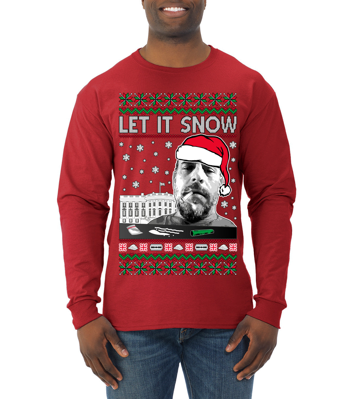 Hunter Let It Snow Biden Ugly Christmas Sweater Mens Long Sleeve Shirt