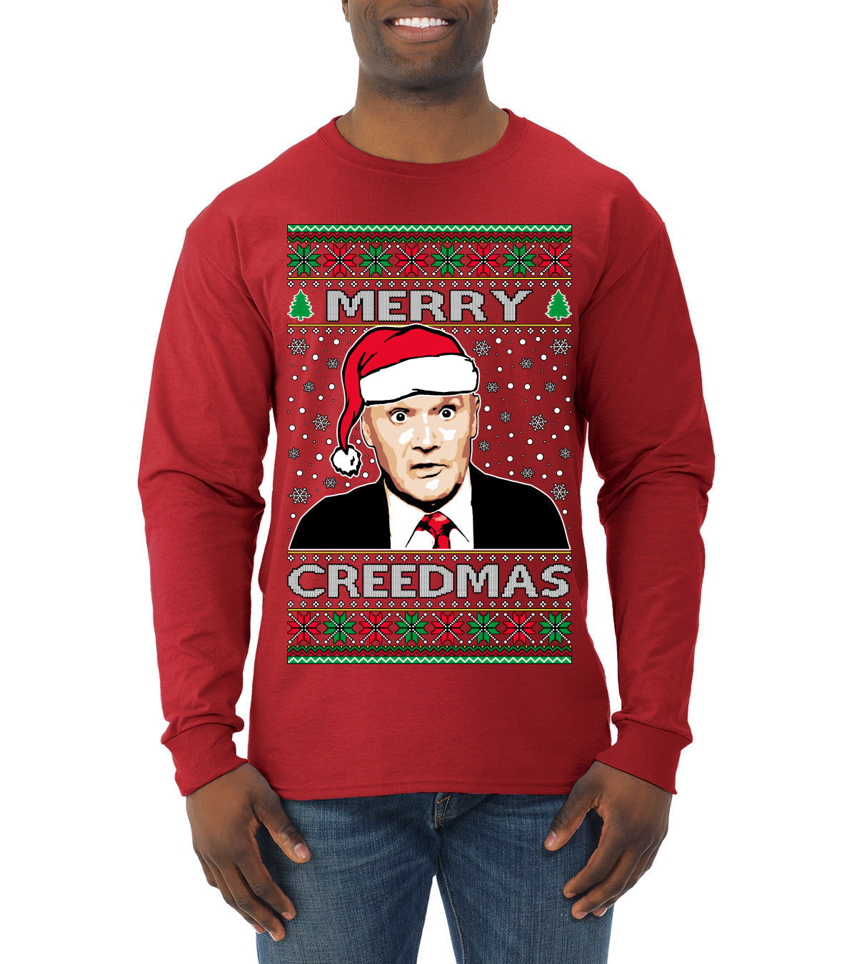 Merry Creedmas Office Humor TV  Ugly Christmas Sweater Mens Long Sleeve Shirt