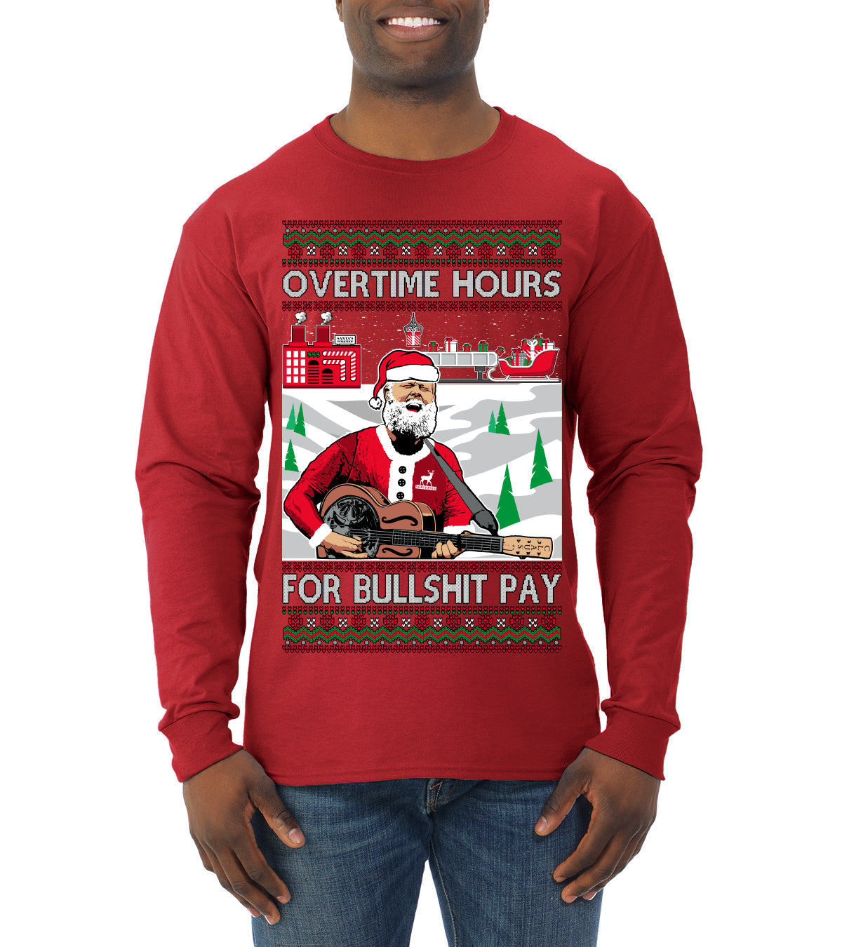 Overtime Hours Rich Men North of Richmond Ugly Christmas Sweater Mens Long Sleeve Shirt