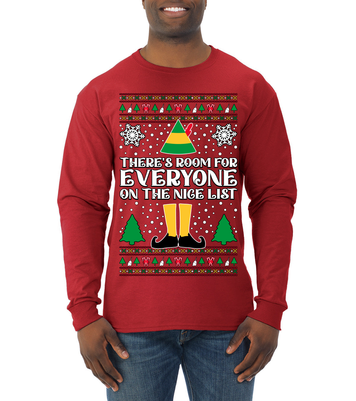 Room For Everyone On The Nice List Christmas Movie Quote  Ugly Christmas Sweater Mens Long Sleeve Shirt
