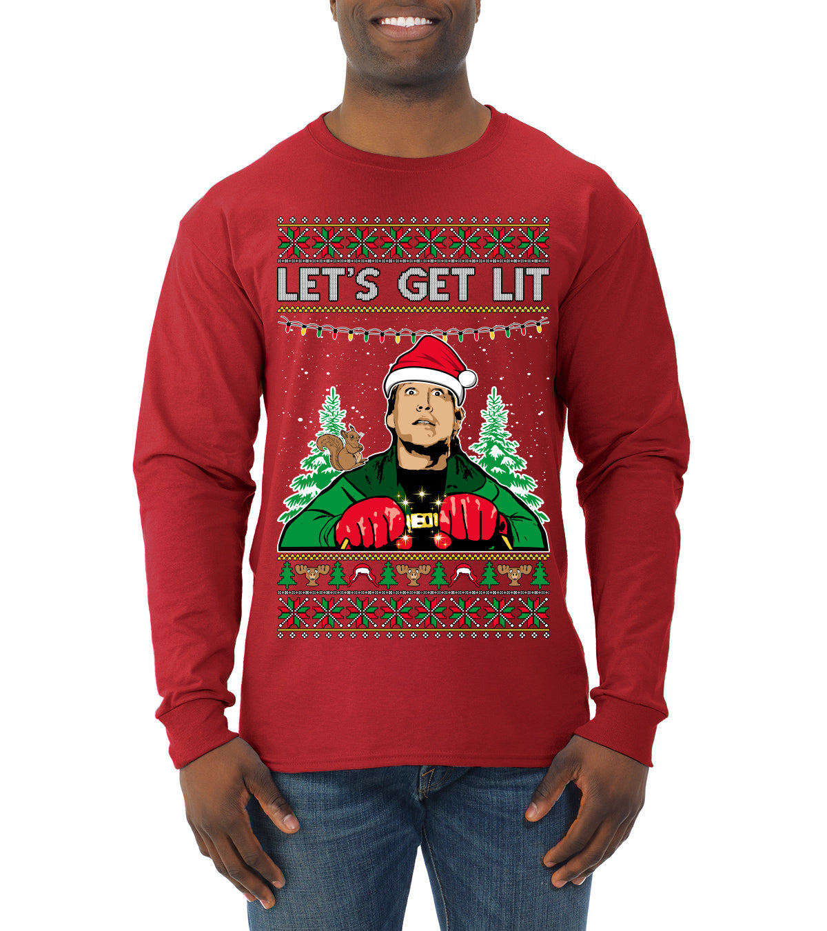 Let's Get Lit Clark Vacation Ugly Christmas Sweater Mens Long Sleeve Shirt