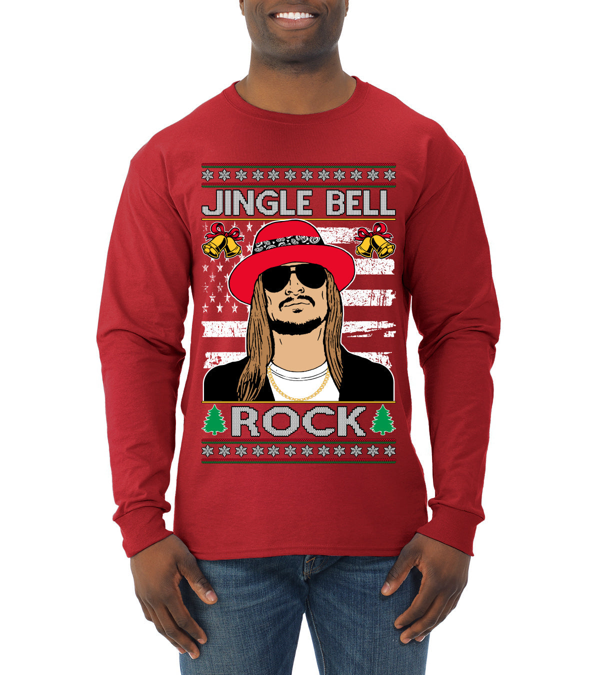 Jingle Bell Rock Kid Rapper Country Music Ugly Christmas Sweater Mens Long Sleeve Shirt