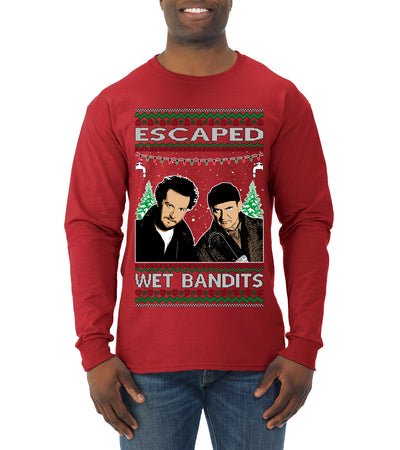 Escaped Bandits Classic Home Holiday Movie Ugly Christmas Sweater Mens Long Sleeve Shirt