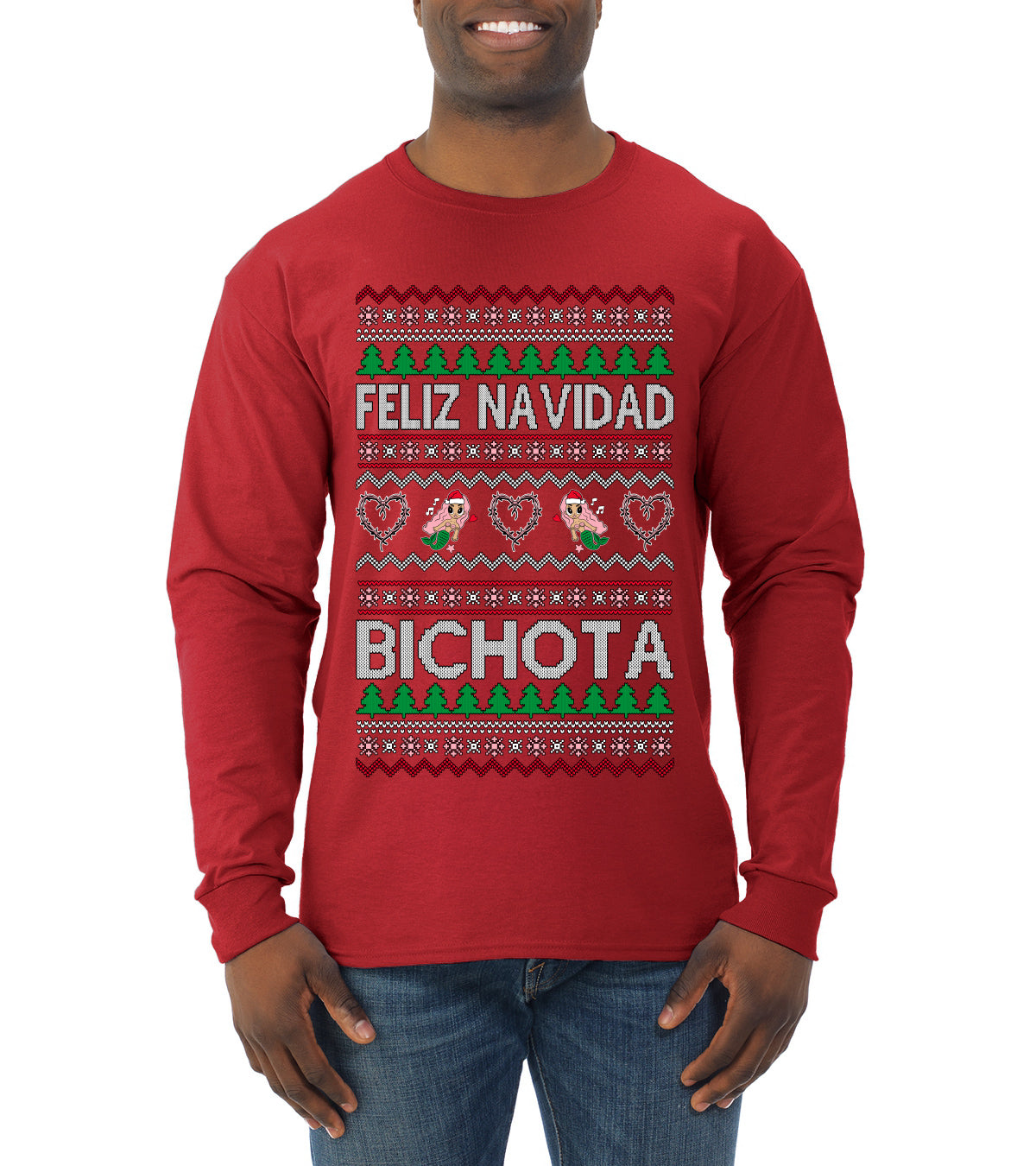 Feliz Navidad Bichota Ugly Christmas Sweater Mens Long Sleeve Shirt