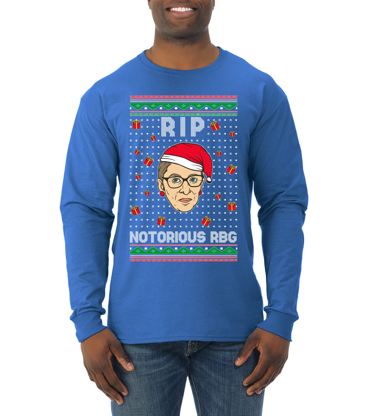 RIP Notorious RBG Ruth Bader Ginsburg Ugly Christmas Sweater Mens Long Sleeve Shirt