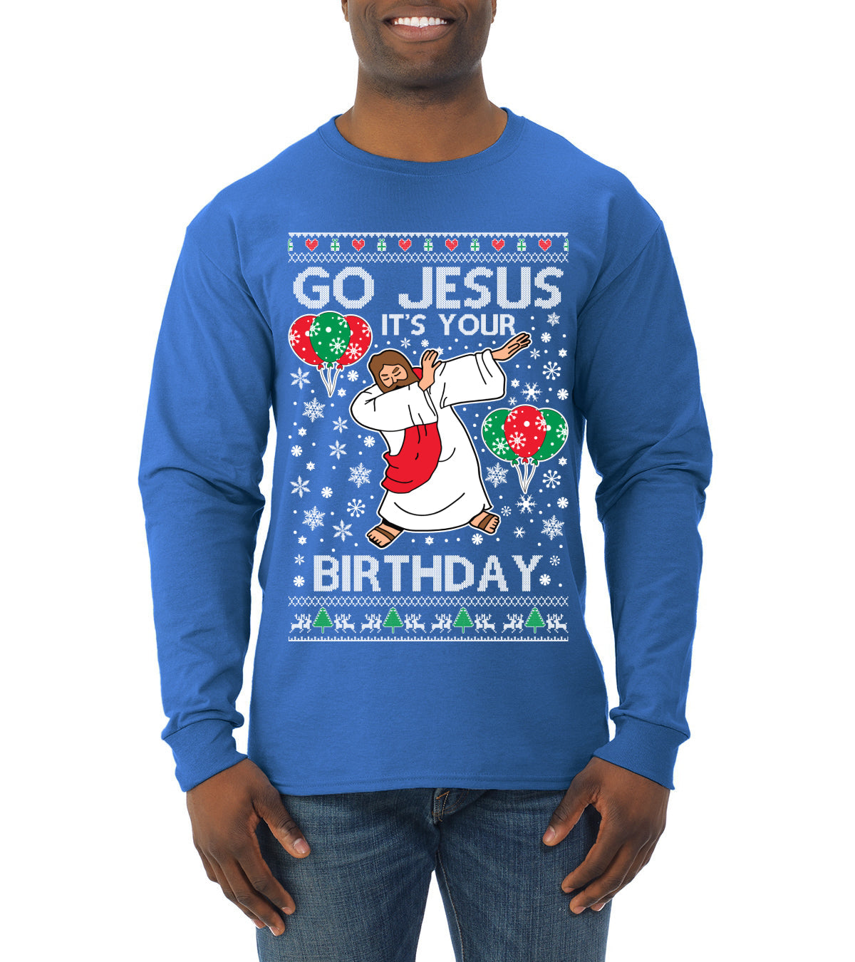Go Jesus It's Your Birthday Ugly Christmas Sweater Mens Long Sleeve Shirt