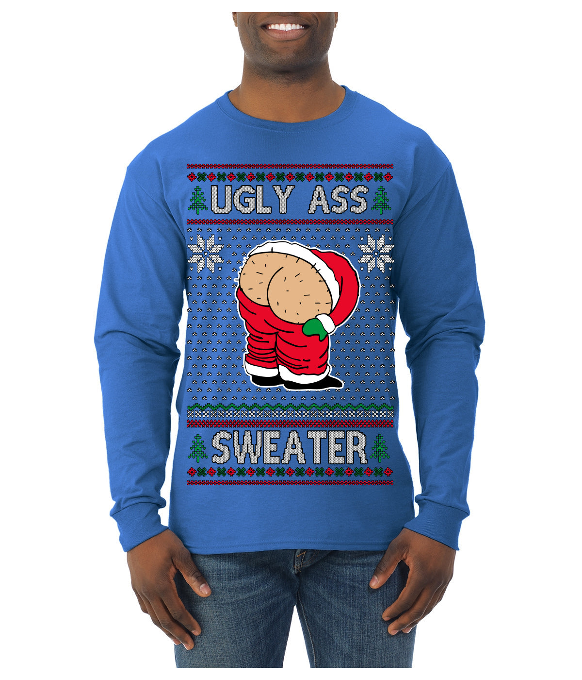 Ugly Ass Sweater Funny Santa Claus Butt Xmas Ugly Christmas Sweater Mens Long Sleeve Shirt