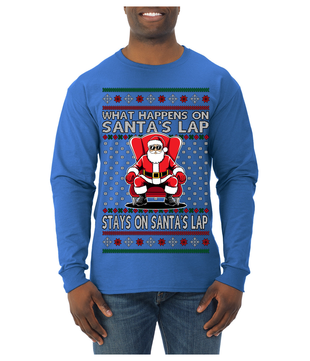 What Happens on Santa's Lap Stays on Santa's Lap, Funny Dirty X Rated Naughty Ugly Christmas Sweater Mens Long Sleeve Shirt