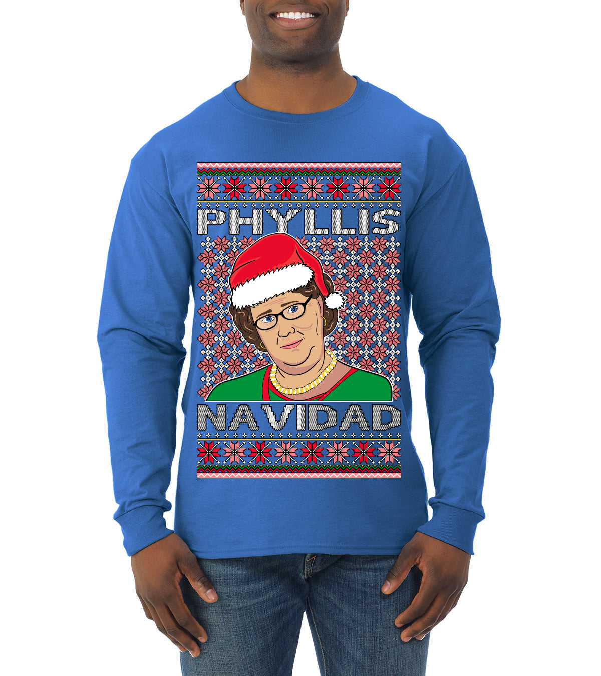 Office Phyllis Navidad Happy Holiday Ugly Christmas Sweater Mens Long Sleeve Shirt