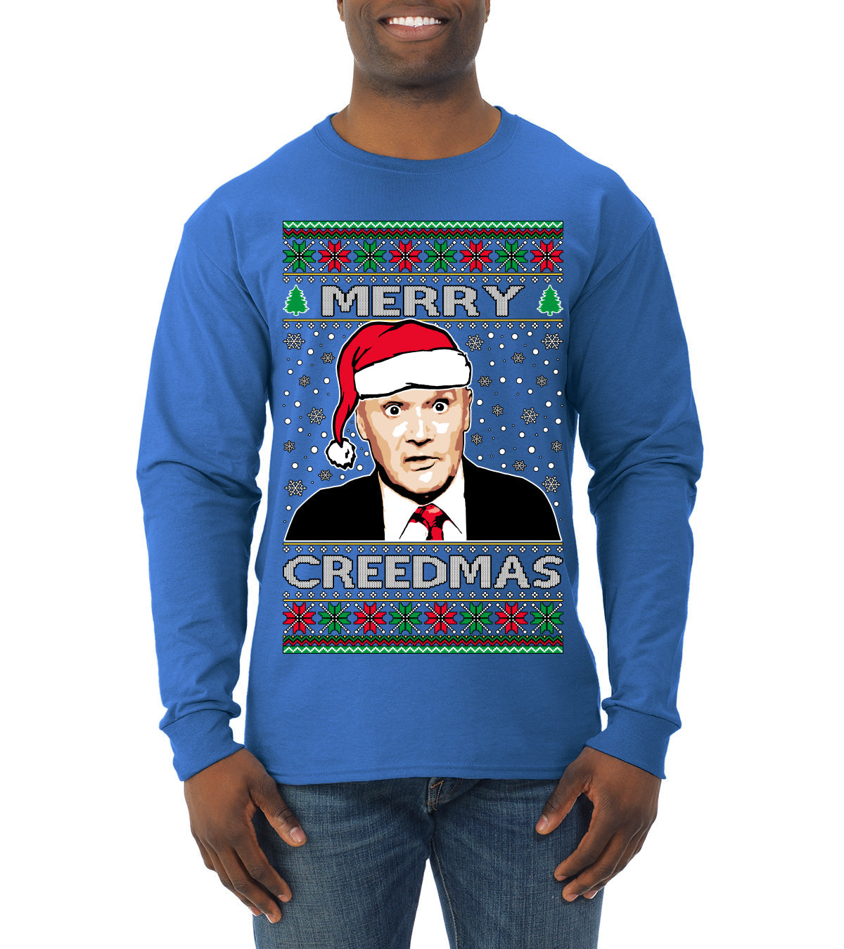 Merry Creedmas Office Humor TV  Ugly Christmas Sweater Mens Long Sleeve Shirt