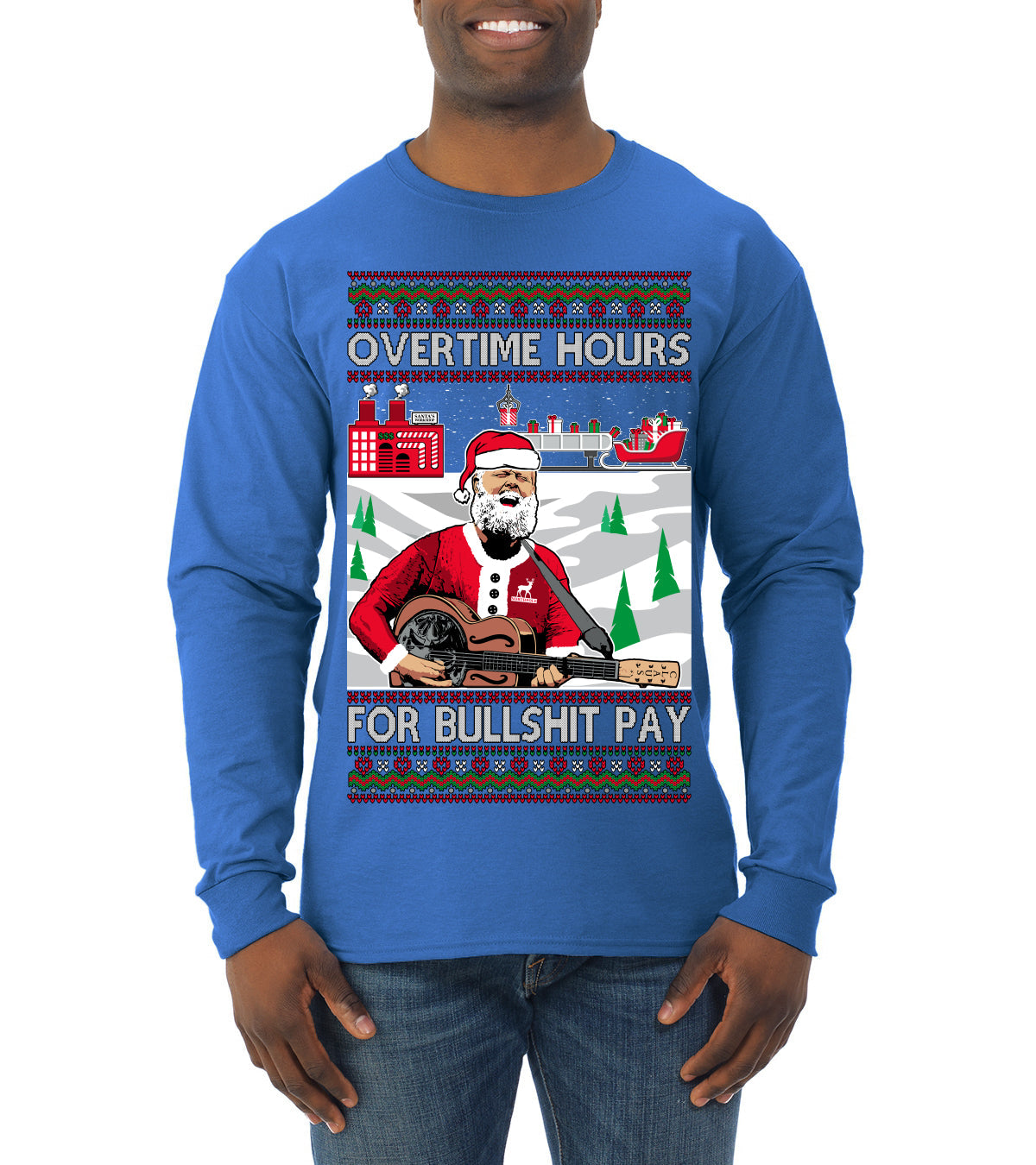 Overtime Hours Rich Men North of Richmond Ugly Christmas Sweater Mens Long Sleeve Shirt