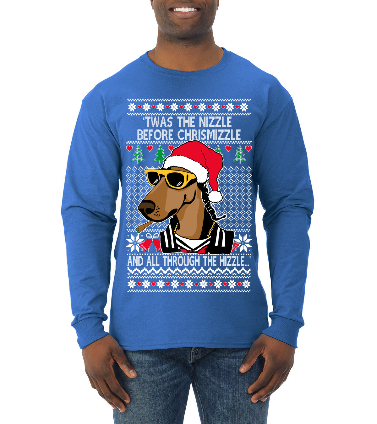 Twas The Nizzle Before Chrismizzle Gangster Dogg Rapper Ugly Christmas Sweater Mens Long Sleeve Shirt