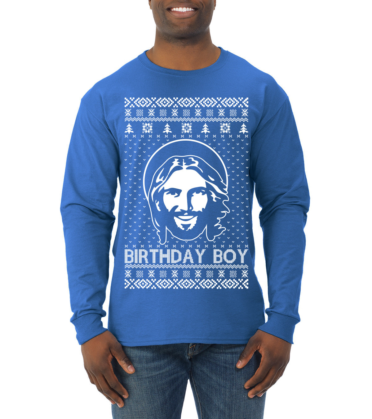 Birthday Boy Jesus Christ Ugly Christmas Sweater Mens Long Sleeve Shirt