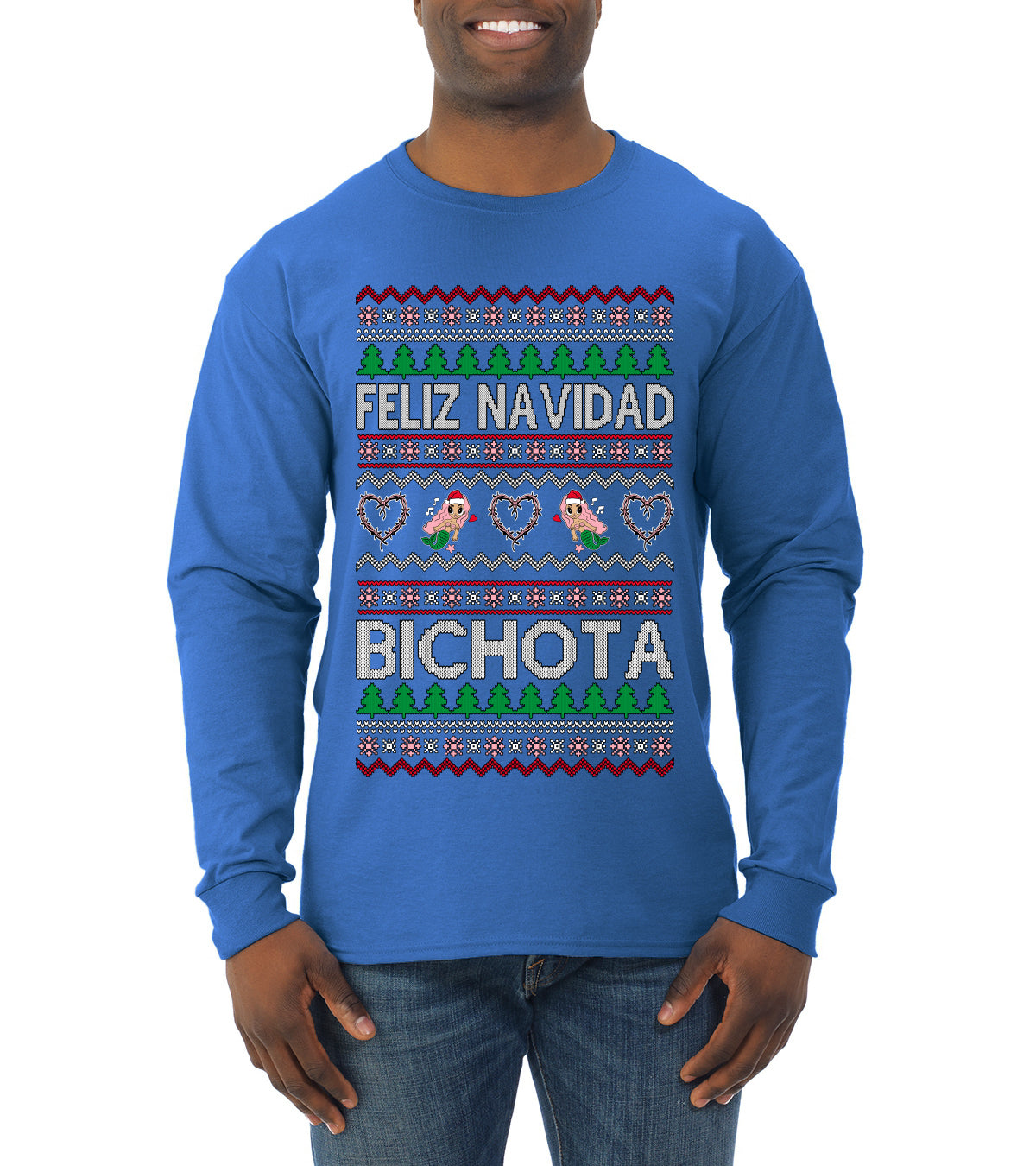 Feliz Navidad Bichota Ugly Christmas Sweater Mens Long Sleeve Shirt