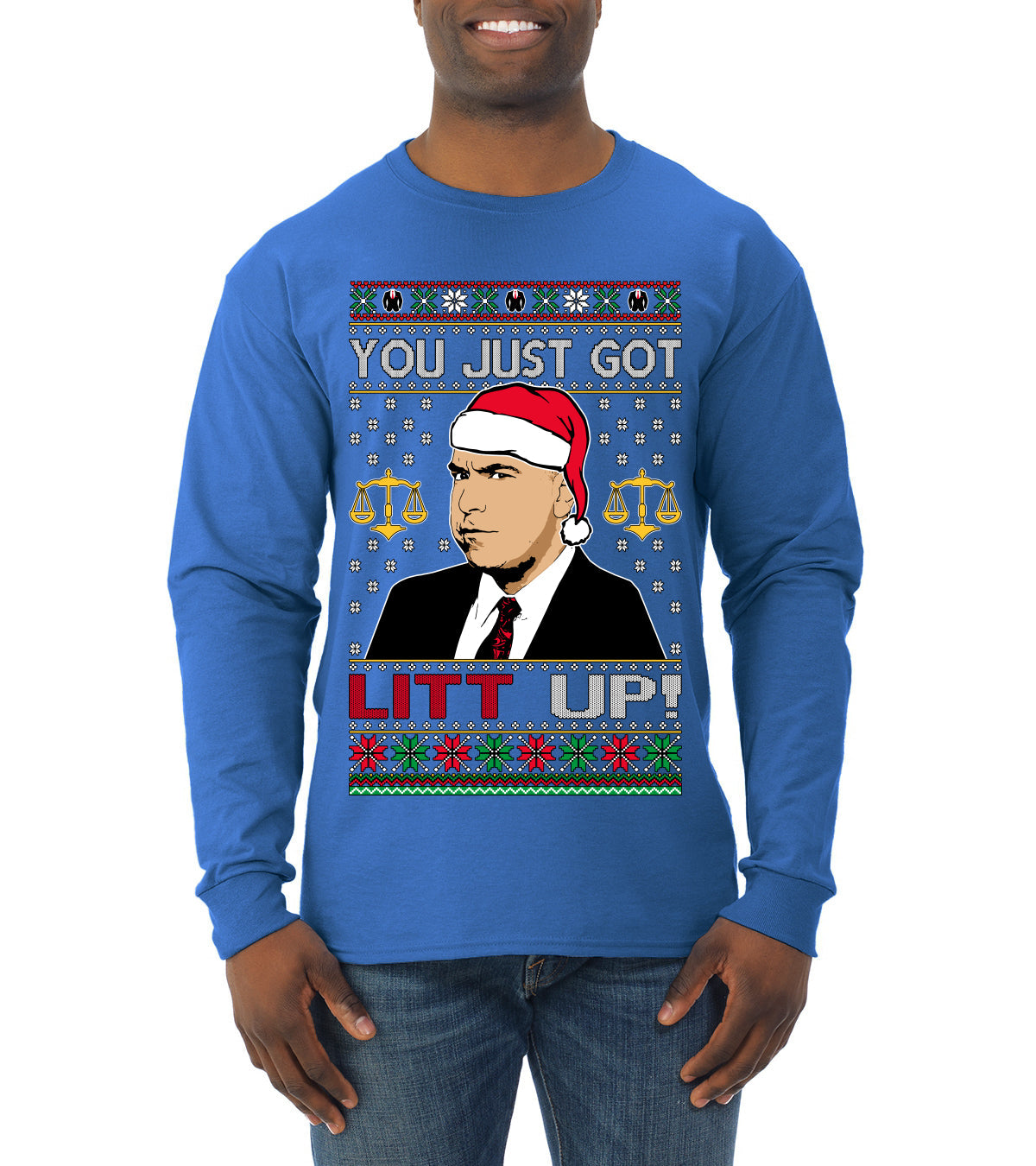 Just Got Litt Up Louis Tv Show Parody Ugly Christmas Sweater Mens Long Sleeve Shirt